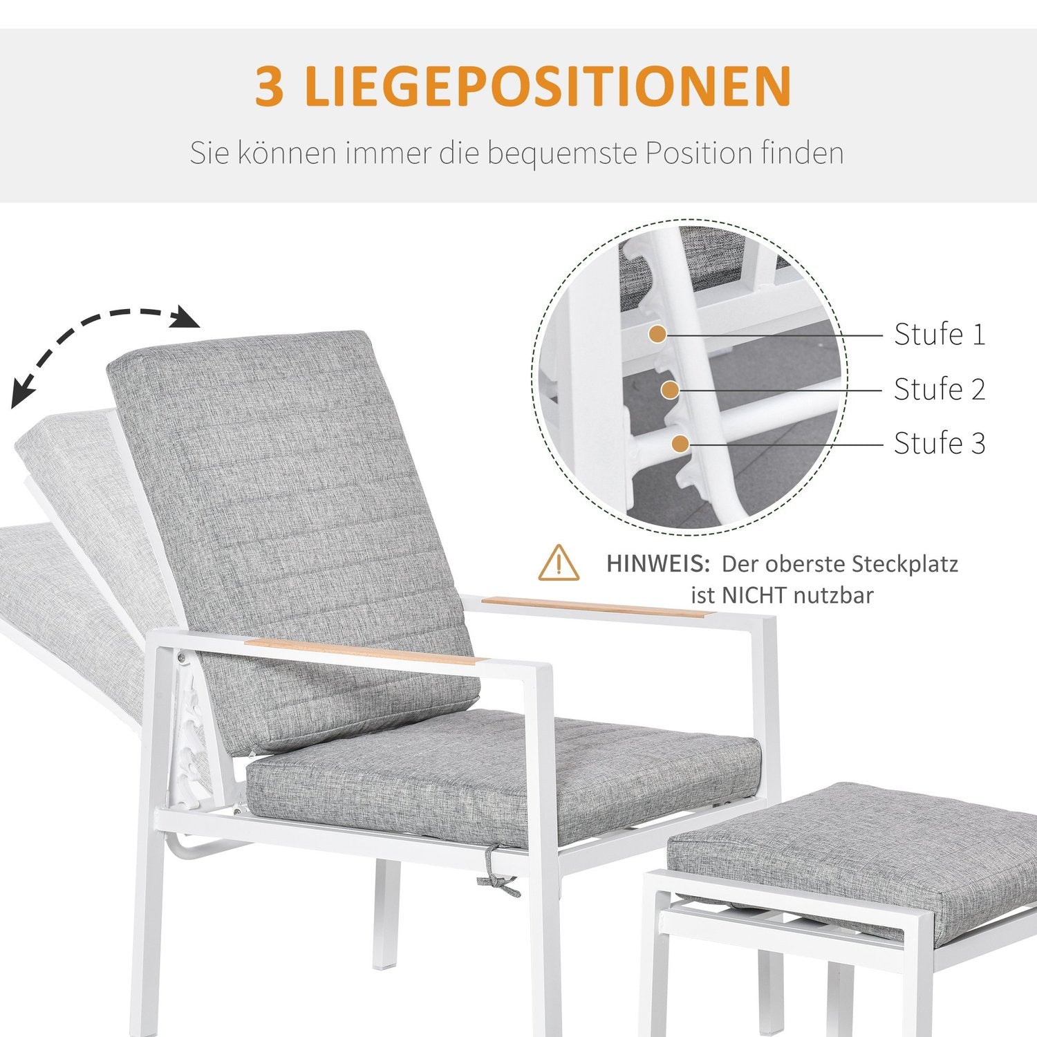 Justerbar balkongmöbelset för 4 – Aluminium Grå/Vit