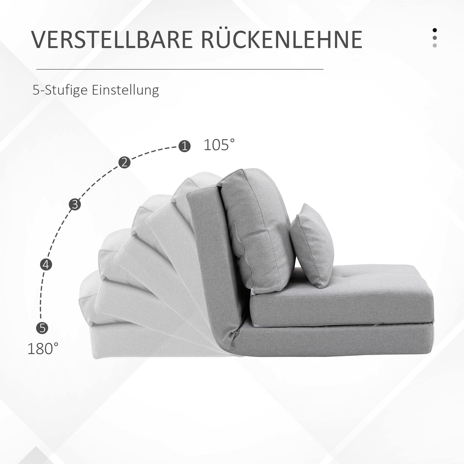 Justerbar fällbar golvstol och säng, linne grå kudde