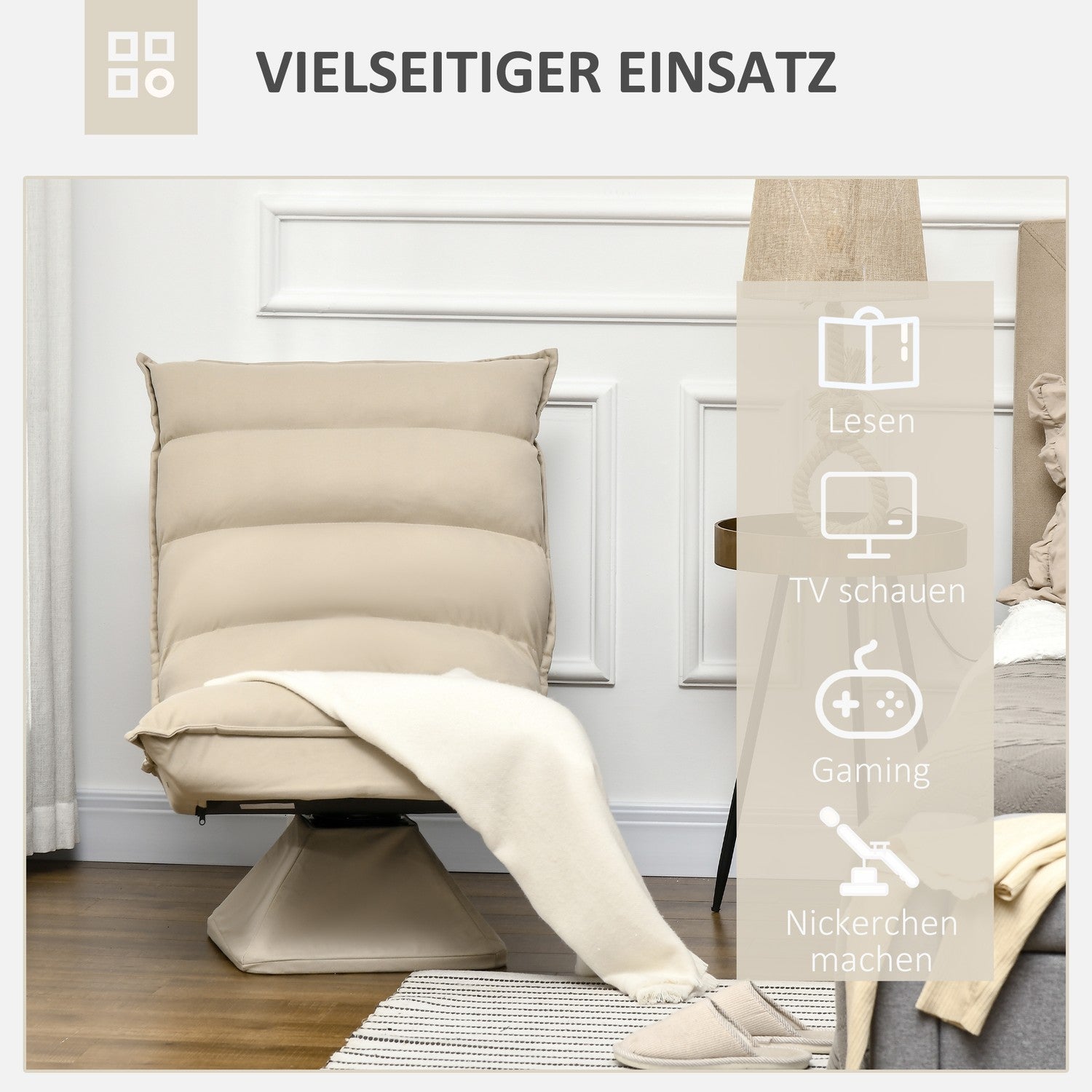 Justerbar golvstol, 360° vridbar, beige, 62x70x95 cm