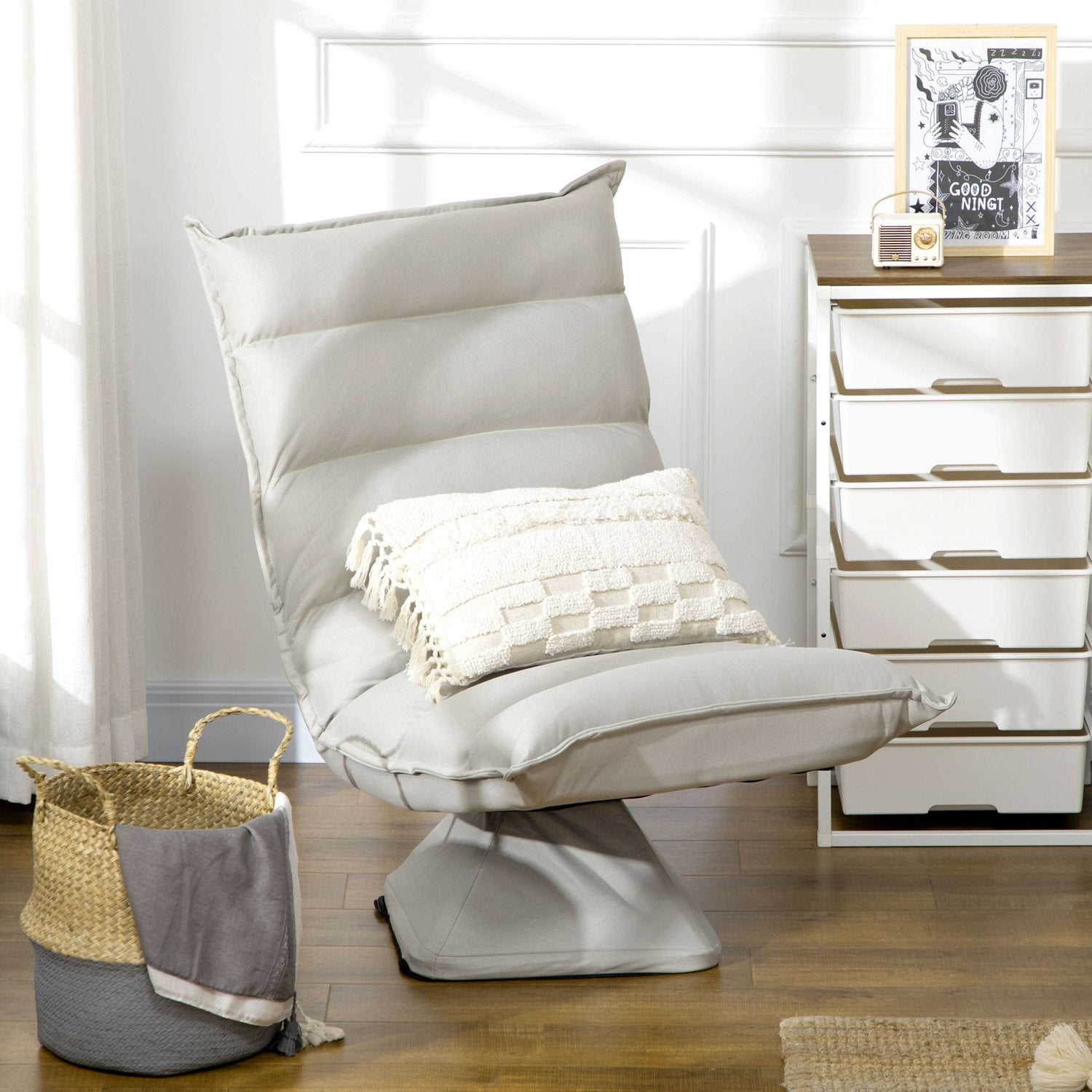 Justerbar golvstol med vridbart ryggstöd – ljusgrå