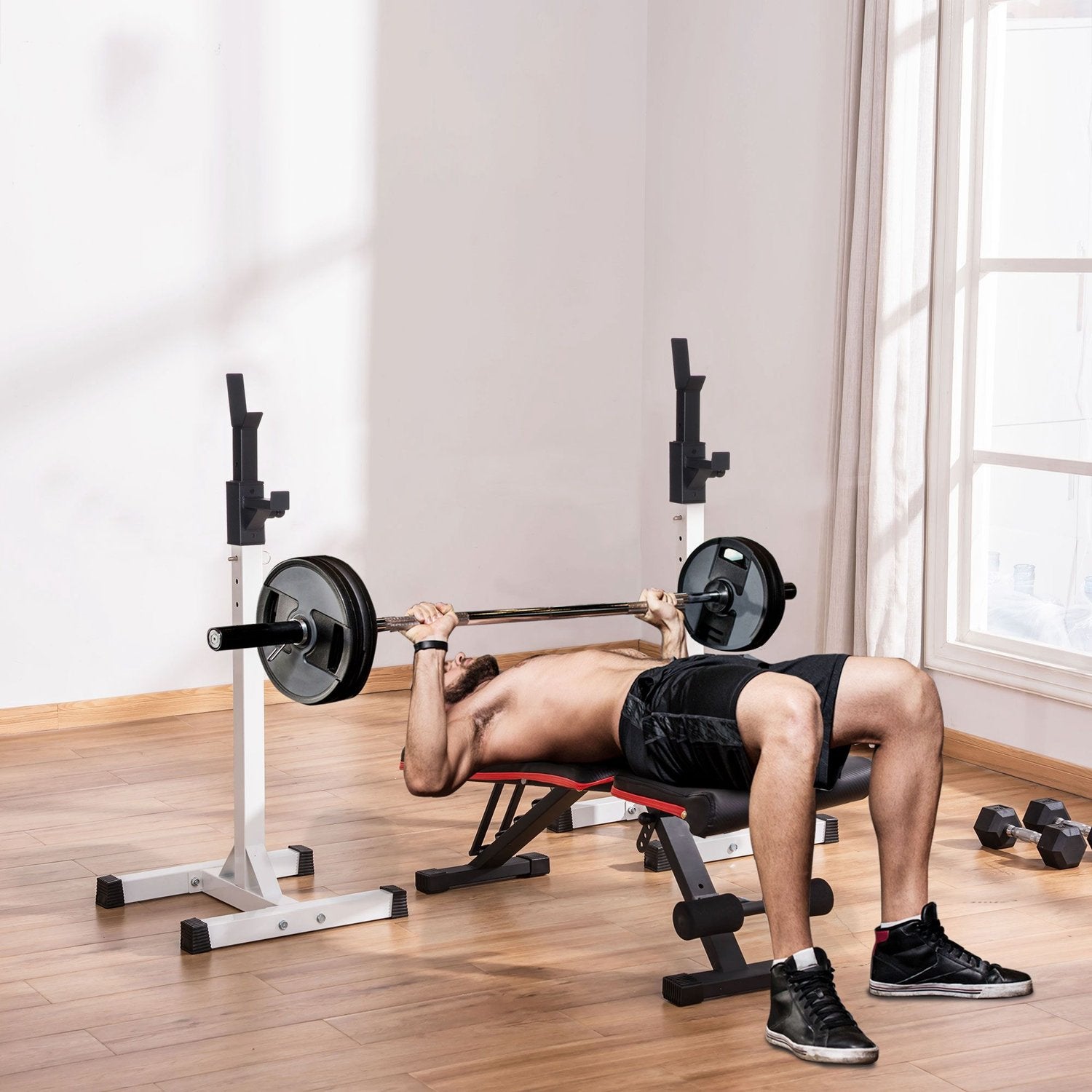 Justerbar hantel- och skivstångsställ, 105-160 cm, 150 kg Kapacitet