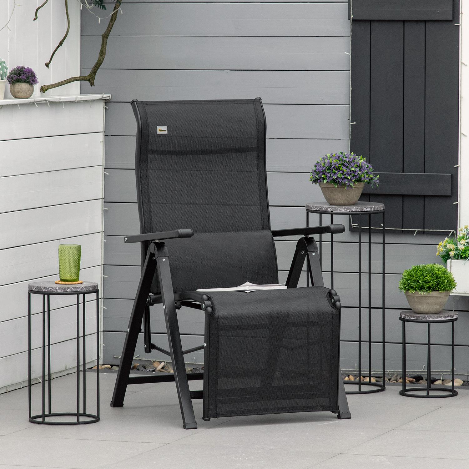 Justerbar liggande trädgårdsstol, svart textilen, stål 70x65x111 cm
