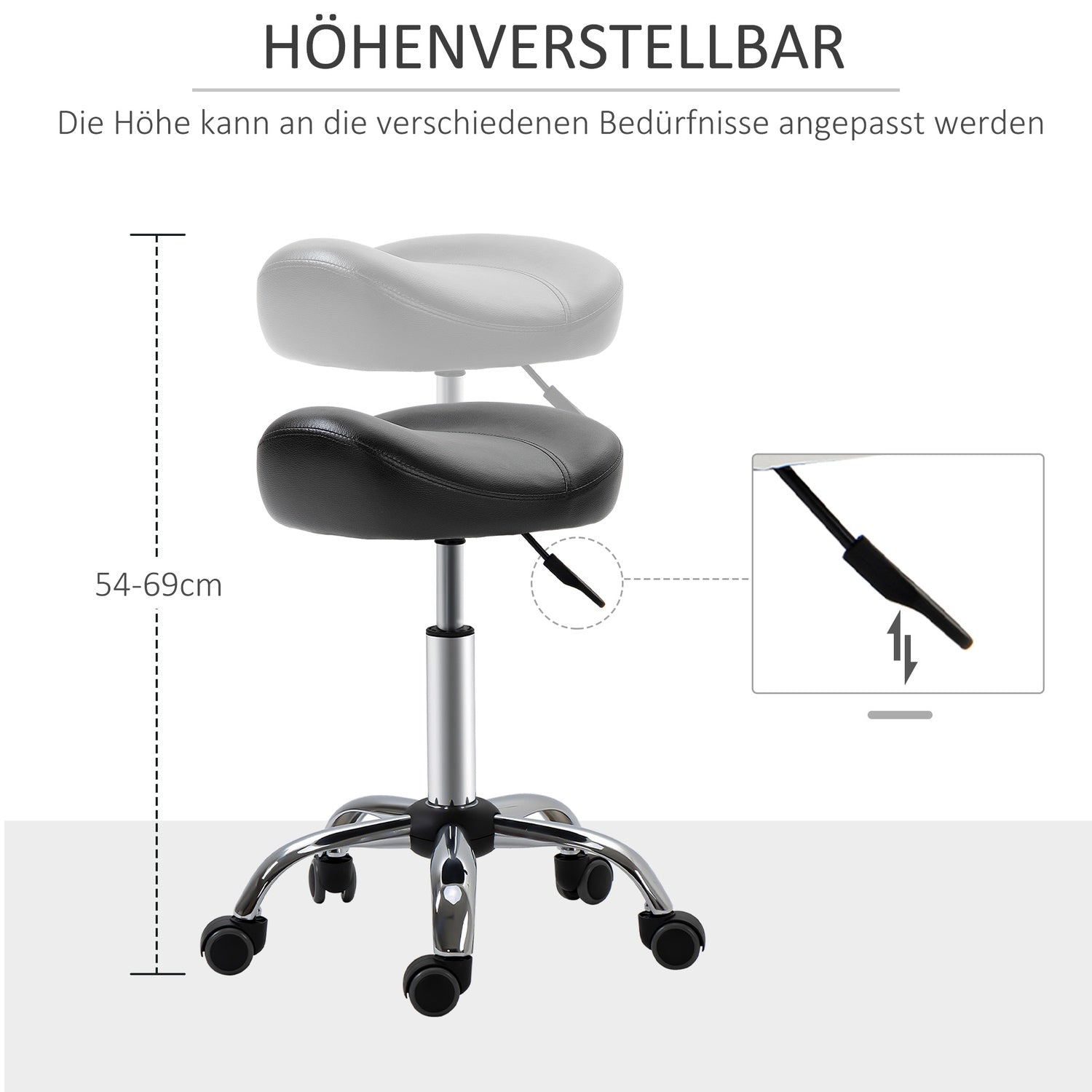 Justerbar rullpall med hjul, svart konstläder