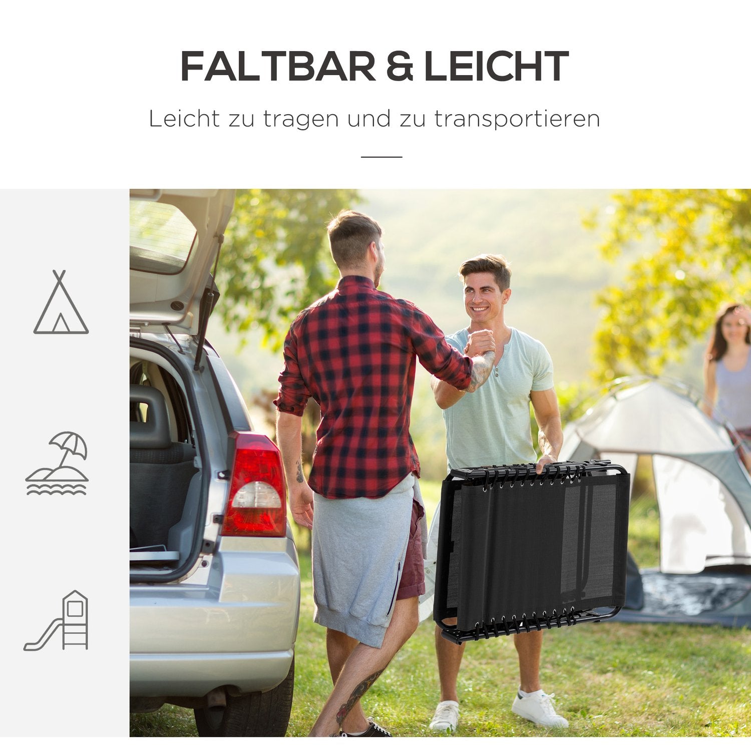 Justerbar schäslong – hopfällbar solstol, svart