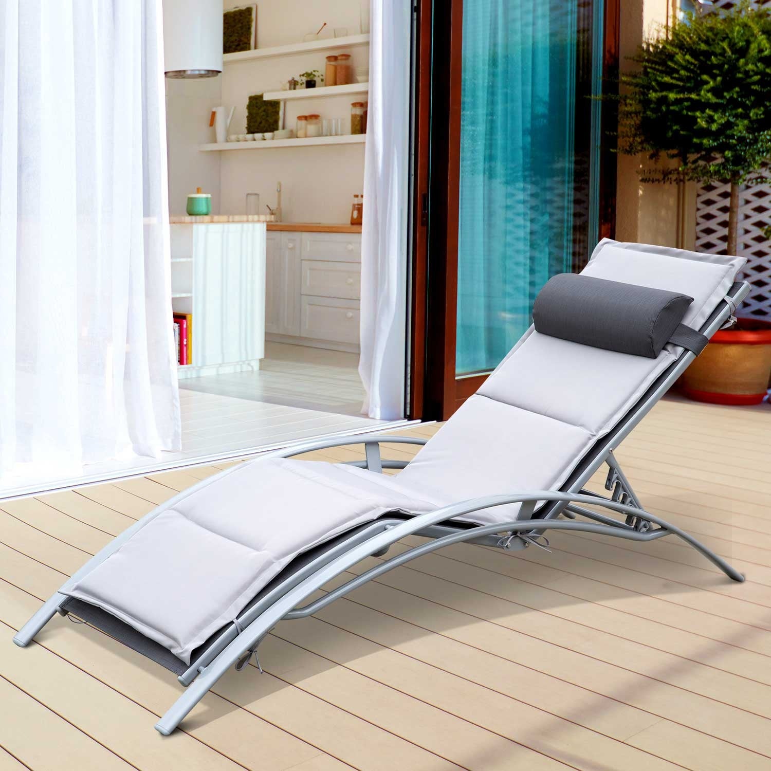 Justerbar solstol i aluminium – Grå, 170 x 64 x 82 cm