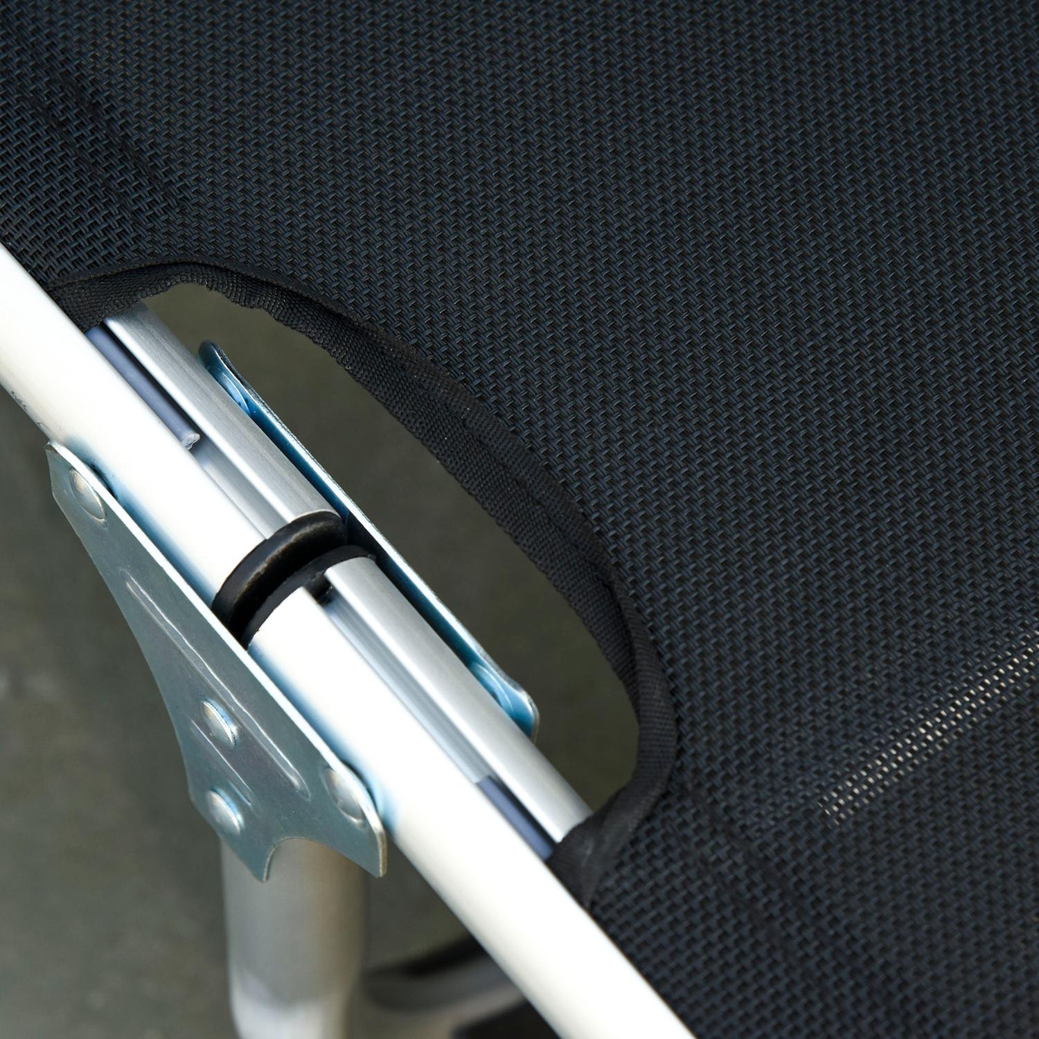 Justerbar solstol i svart mesh, ergonomisk och hopfällbar