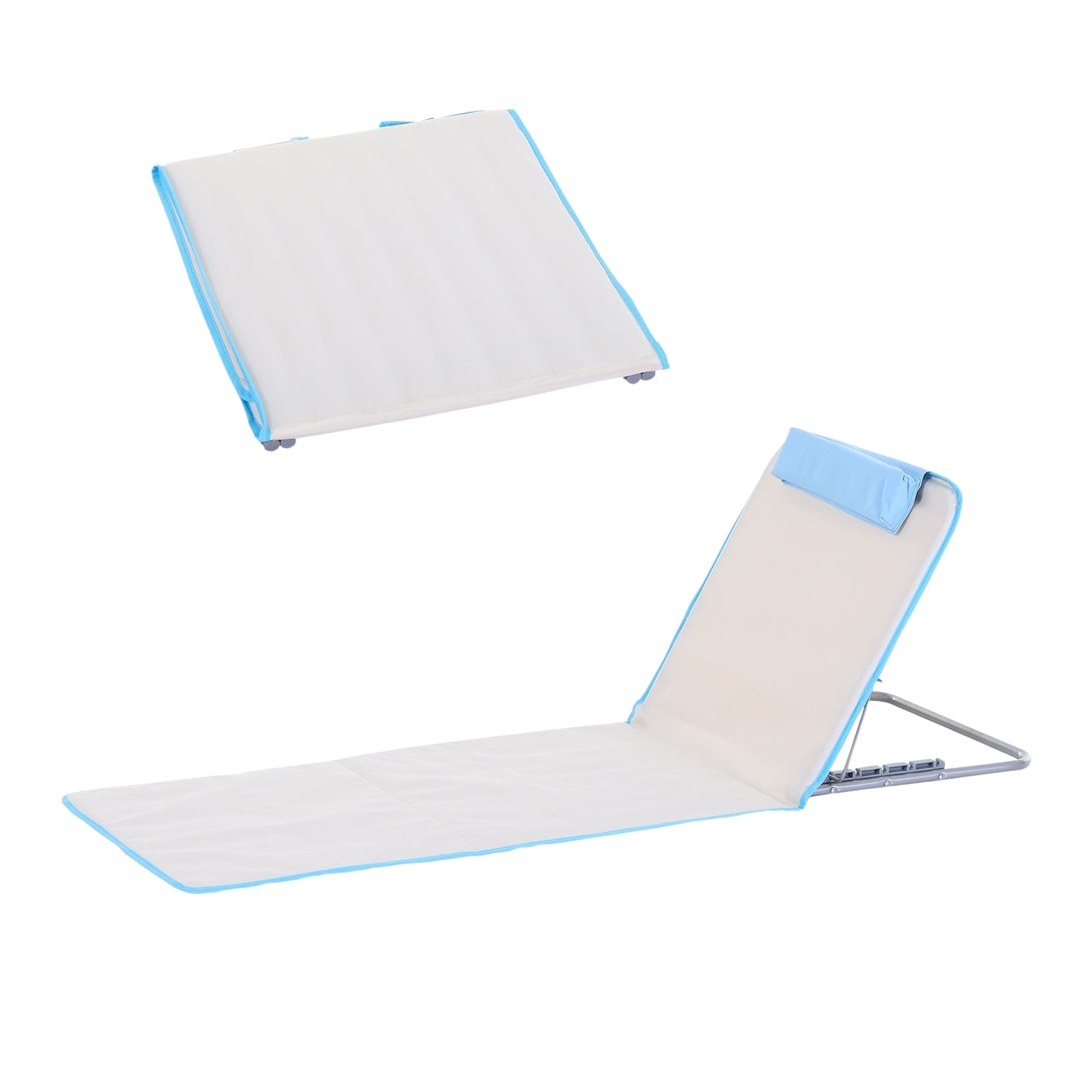 Justerbar strandmadrass i stål, hopfällbar beige, 134x48x33-43cm