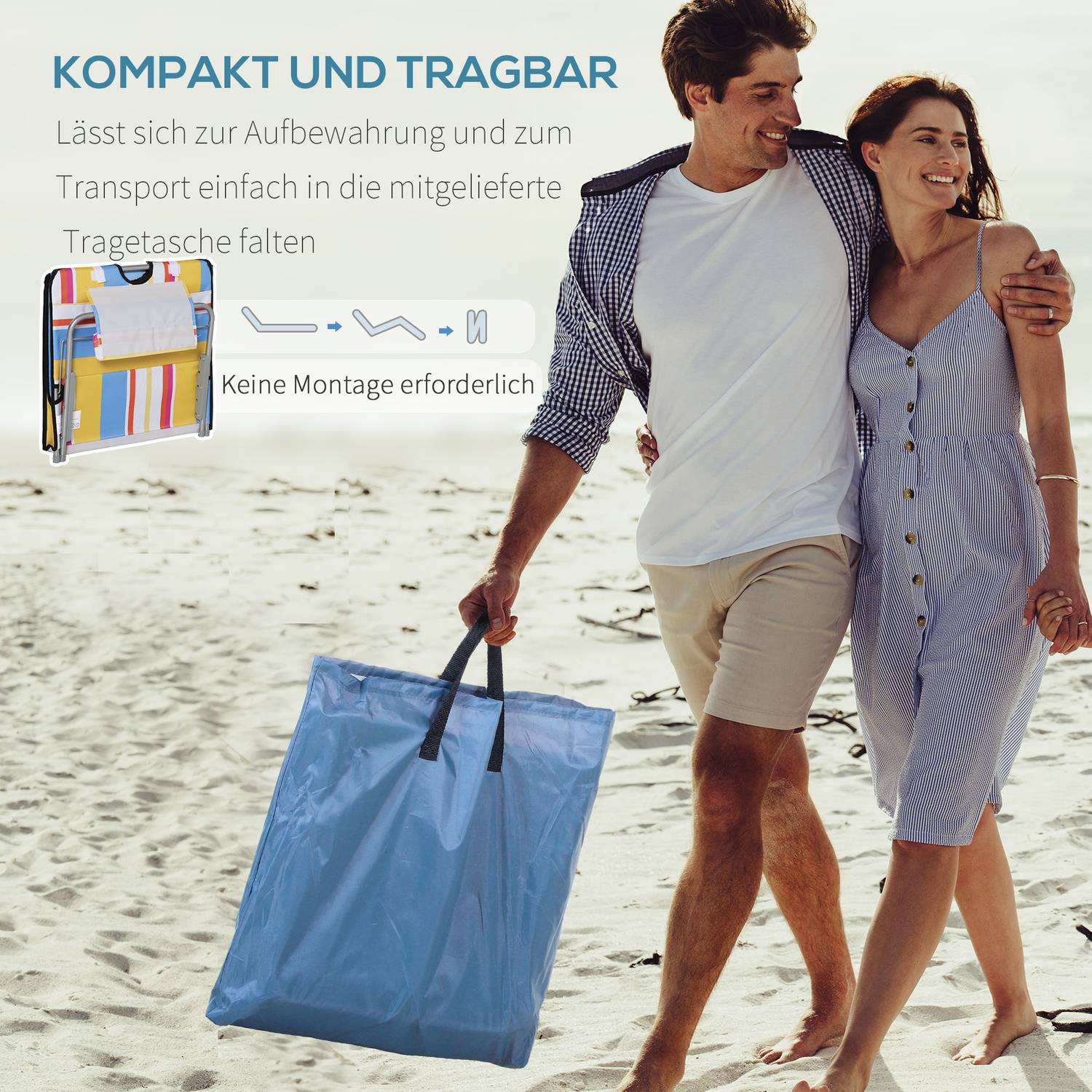 Justerbar strandstol – hopfällbar, med kuddar