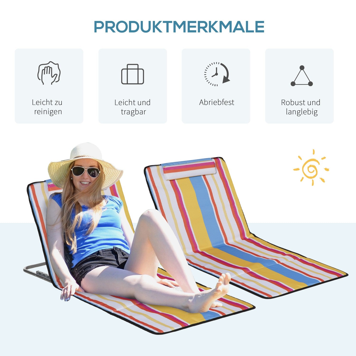 Justerbar strandstol – hopfällbar, med kuddar