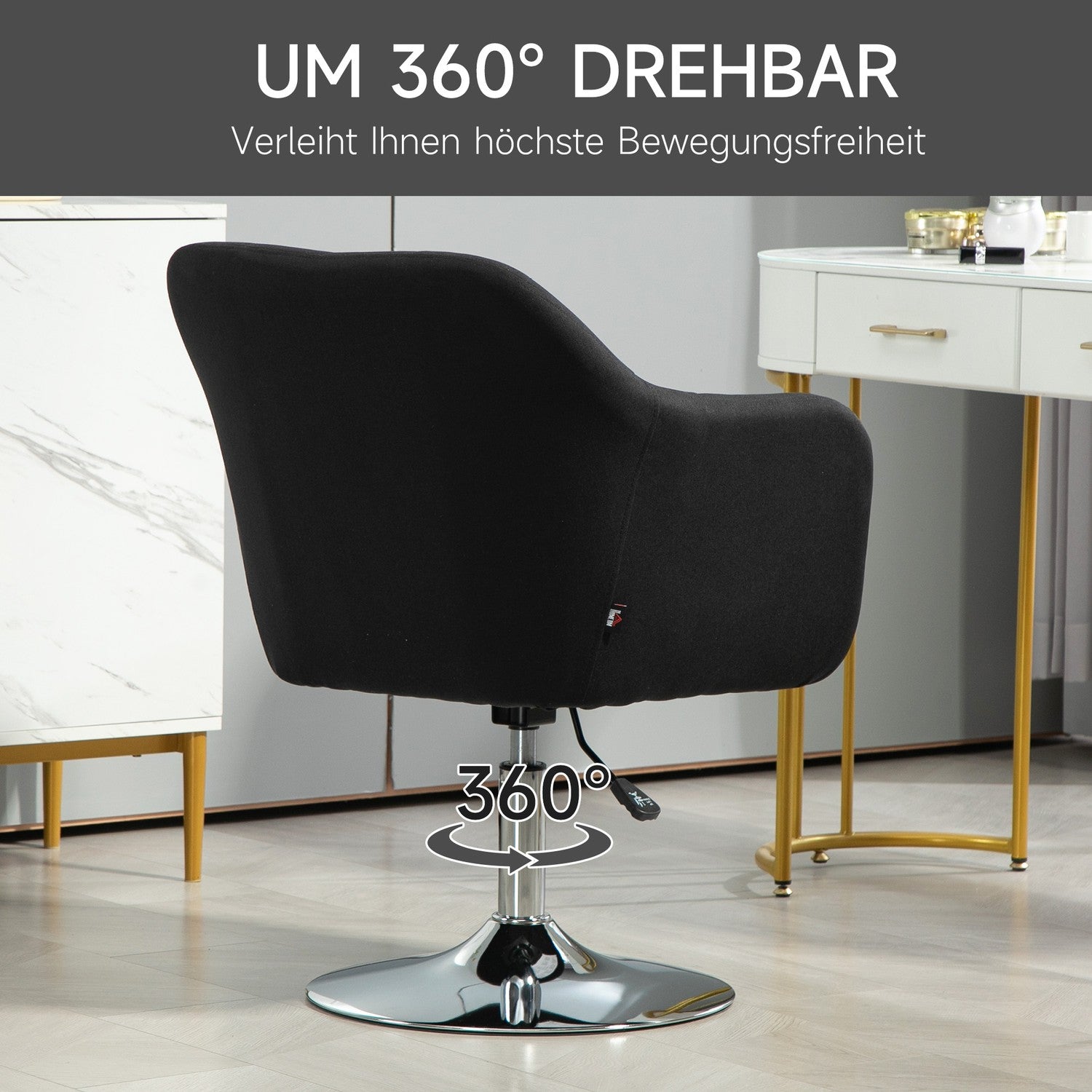 Justerbar svart loungestol – metallram, armstöd, kudde