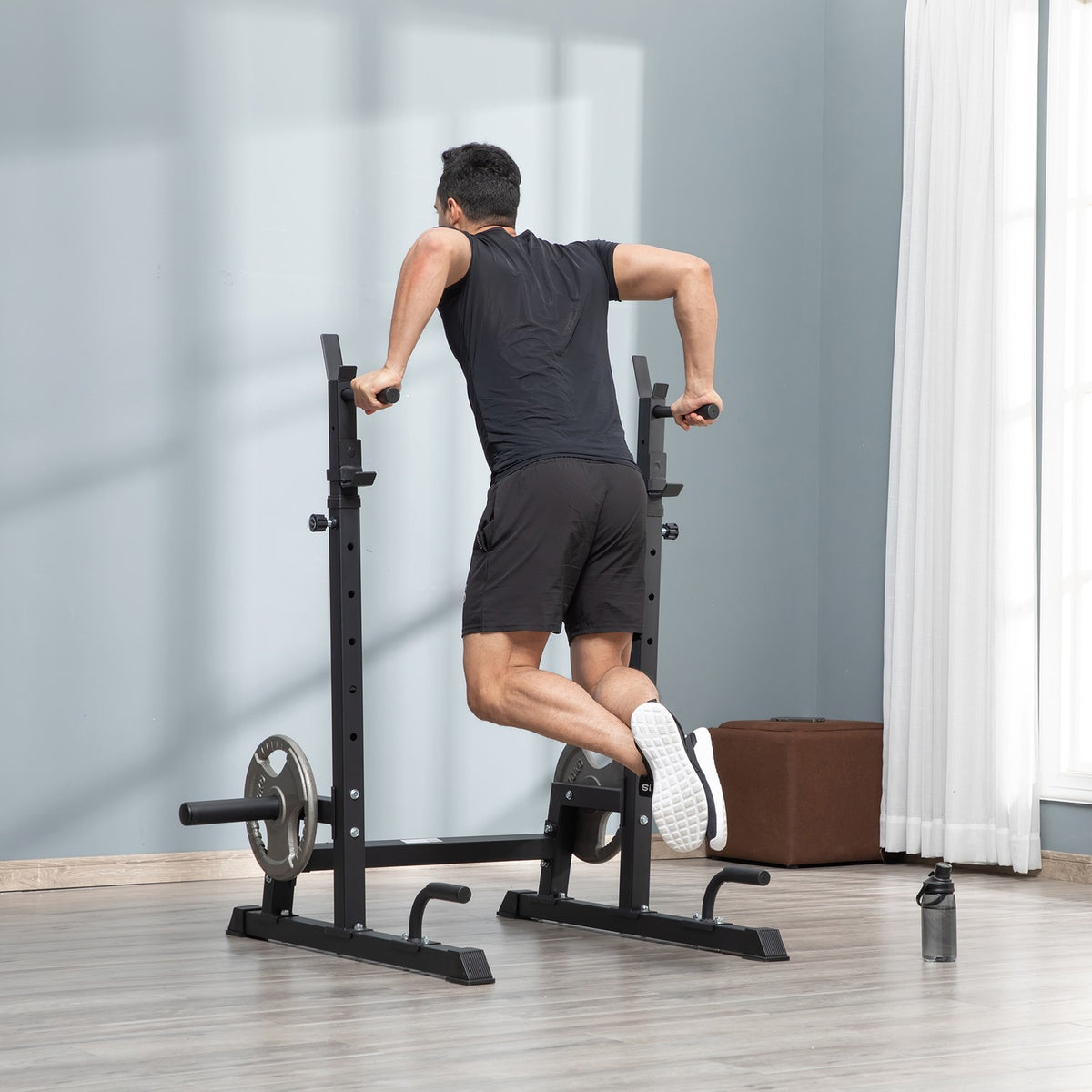 Nastavitelný stojan na činky a nakládací tyč, ocel, nosnost 150 kg