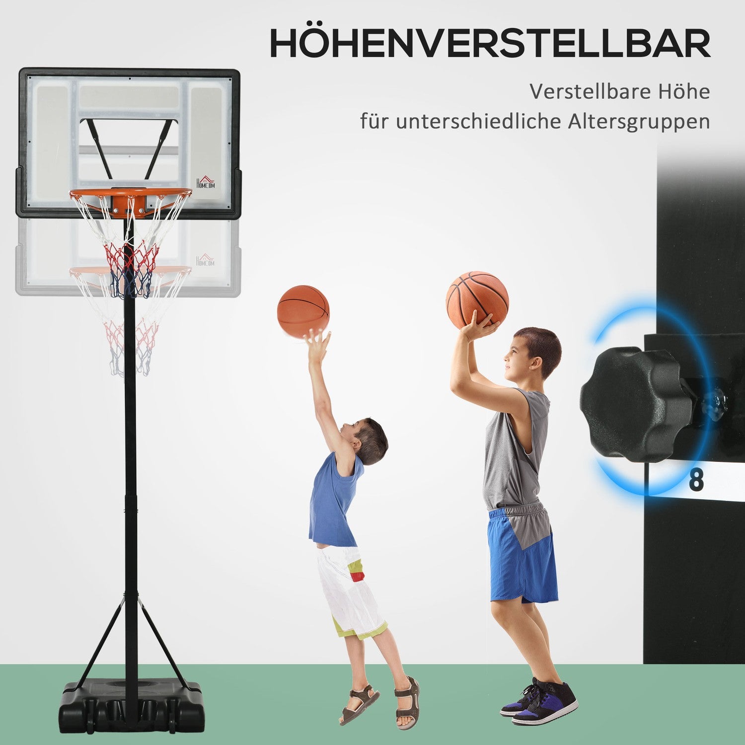 Justerbart stativ för basketbåge, rullbart, höjd 260-310 cm