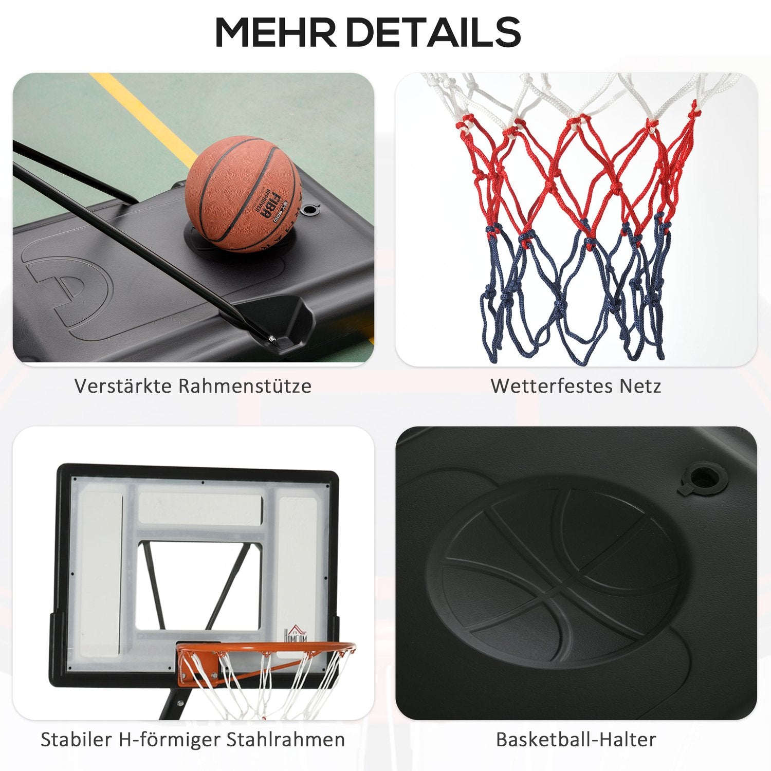 Justerbart stativ för basketbåge, rullbart, höjd 260-310 cm