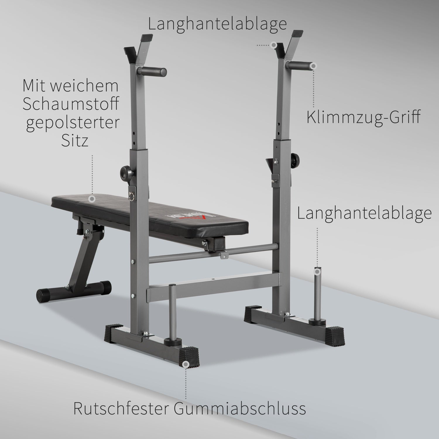 Justerbar viktbänk i stål med hantelställ – svart/grå