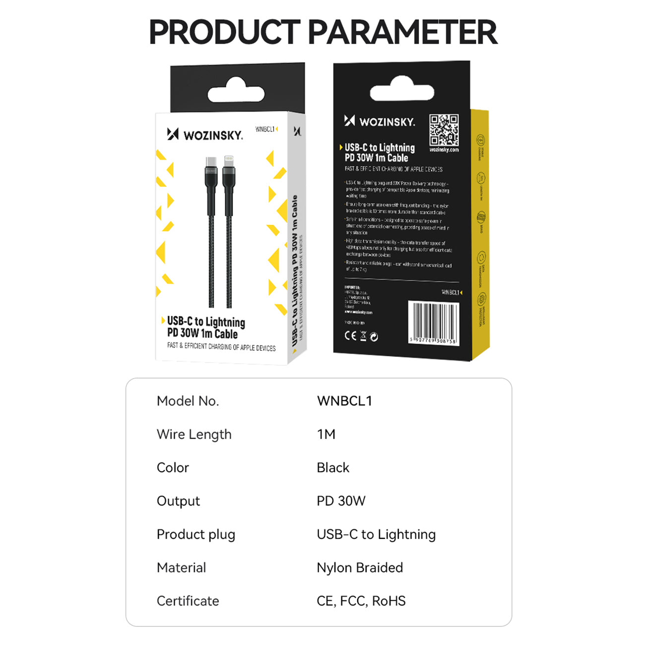Kabel för iPhone USB-C - Lightning PD 30W 1m svart