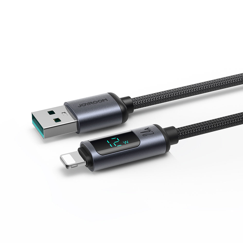 Kabel för iPhone med LED Lightning-display - USB-A 2,4A 1,2m svart