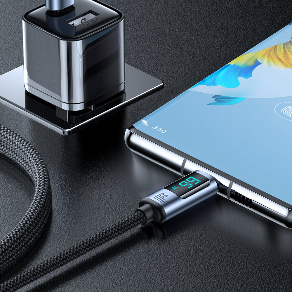 Kabel med LED-display USB-C - USB-A 66W 1,2m svart
