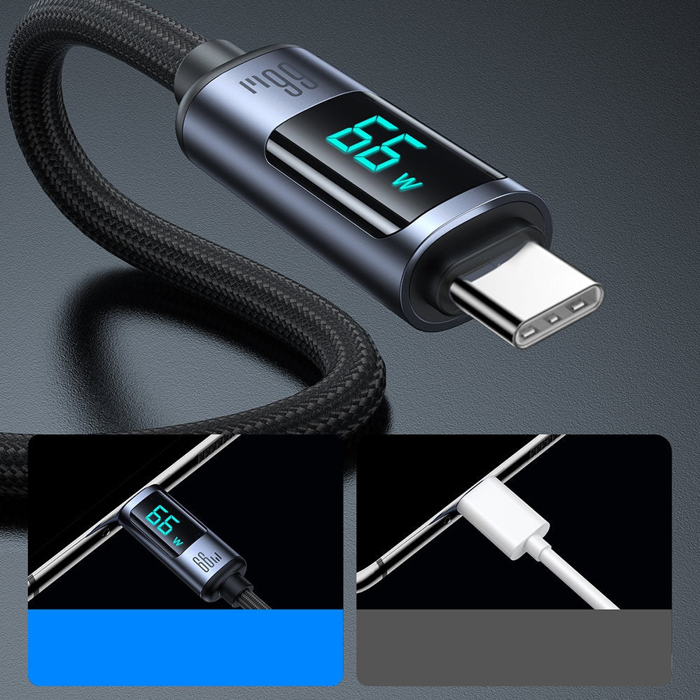 Kabel med LED-display USB-C - USB-A 66W 1,2m svart