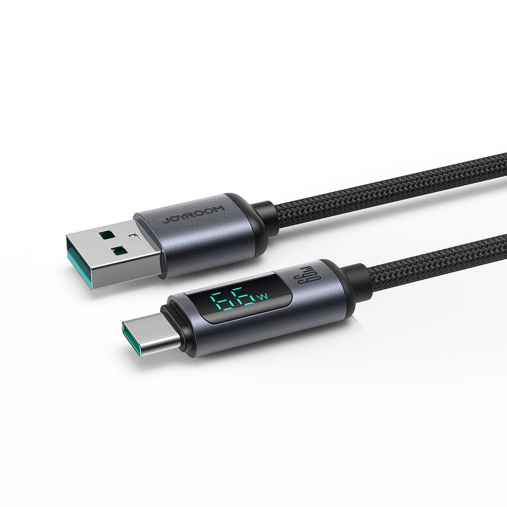 Kabel med LED-display USB-C - USB-A 66W 1,2m svart
