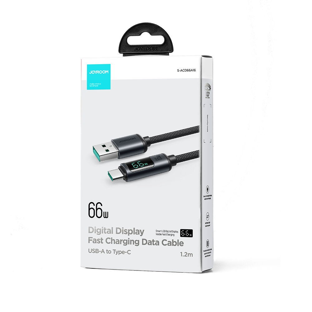 Kabel med LED-display USB-C - USB-A 66W 1,2m svart