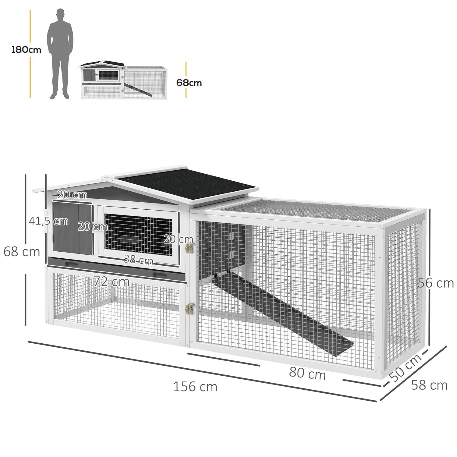 Kaninhydda med inhägnad och visningsfönster, 2 våningar, trä