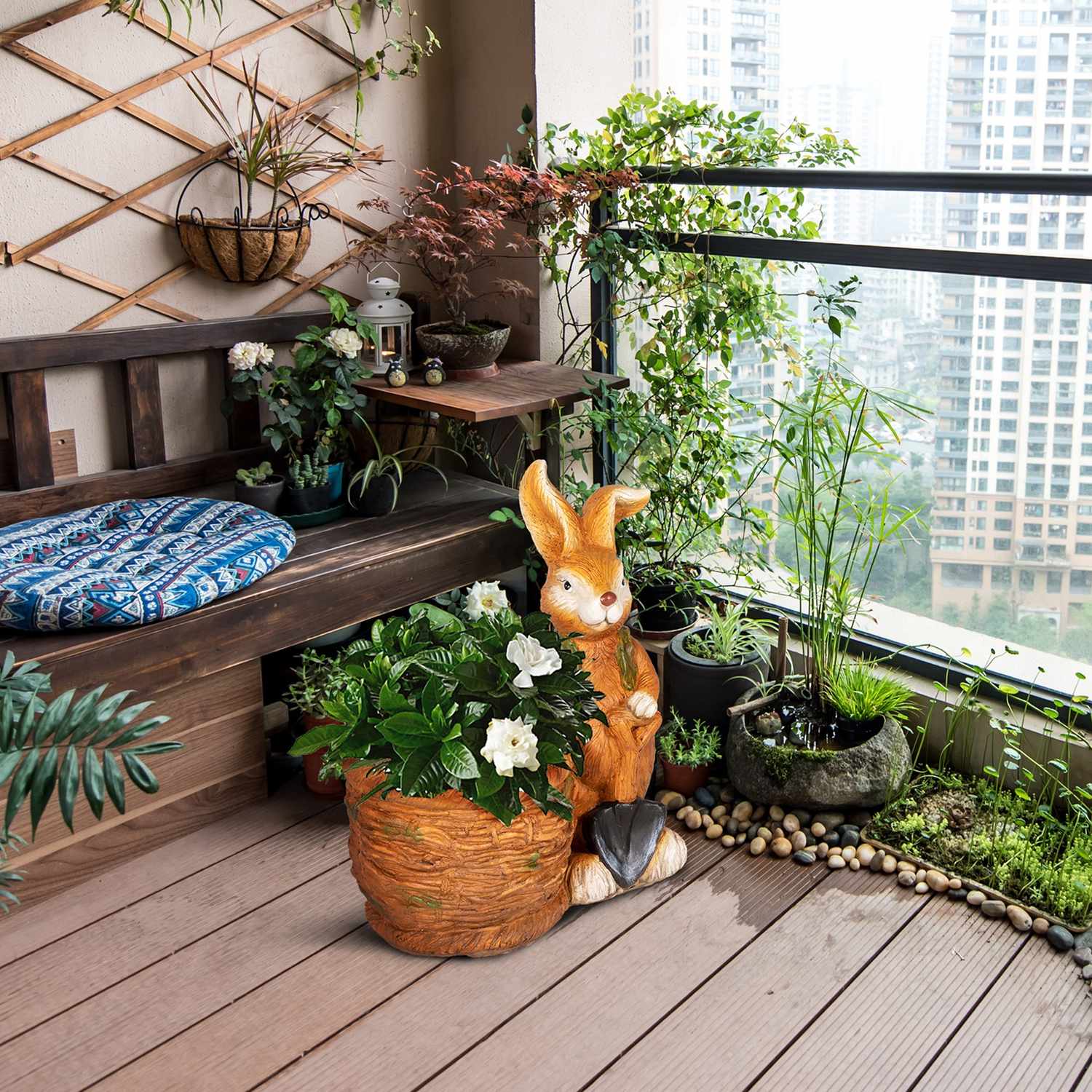 Kanin med flätad korg blomkruka – örtplanterare, MGO