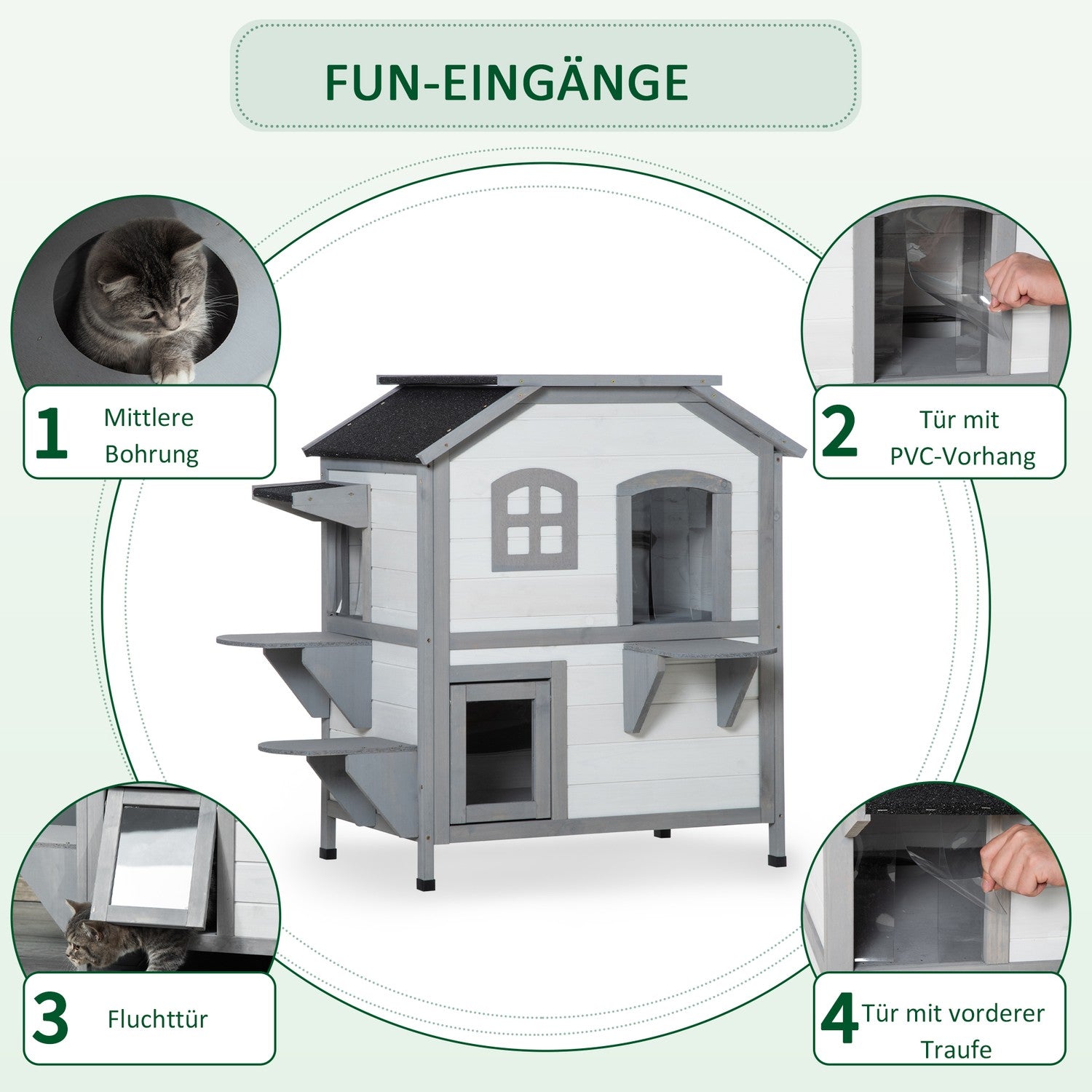 Utomhus katthus i trä med trappor för små katter