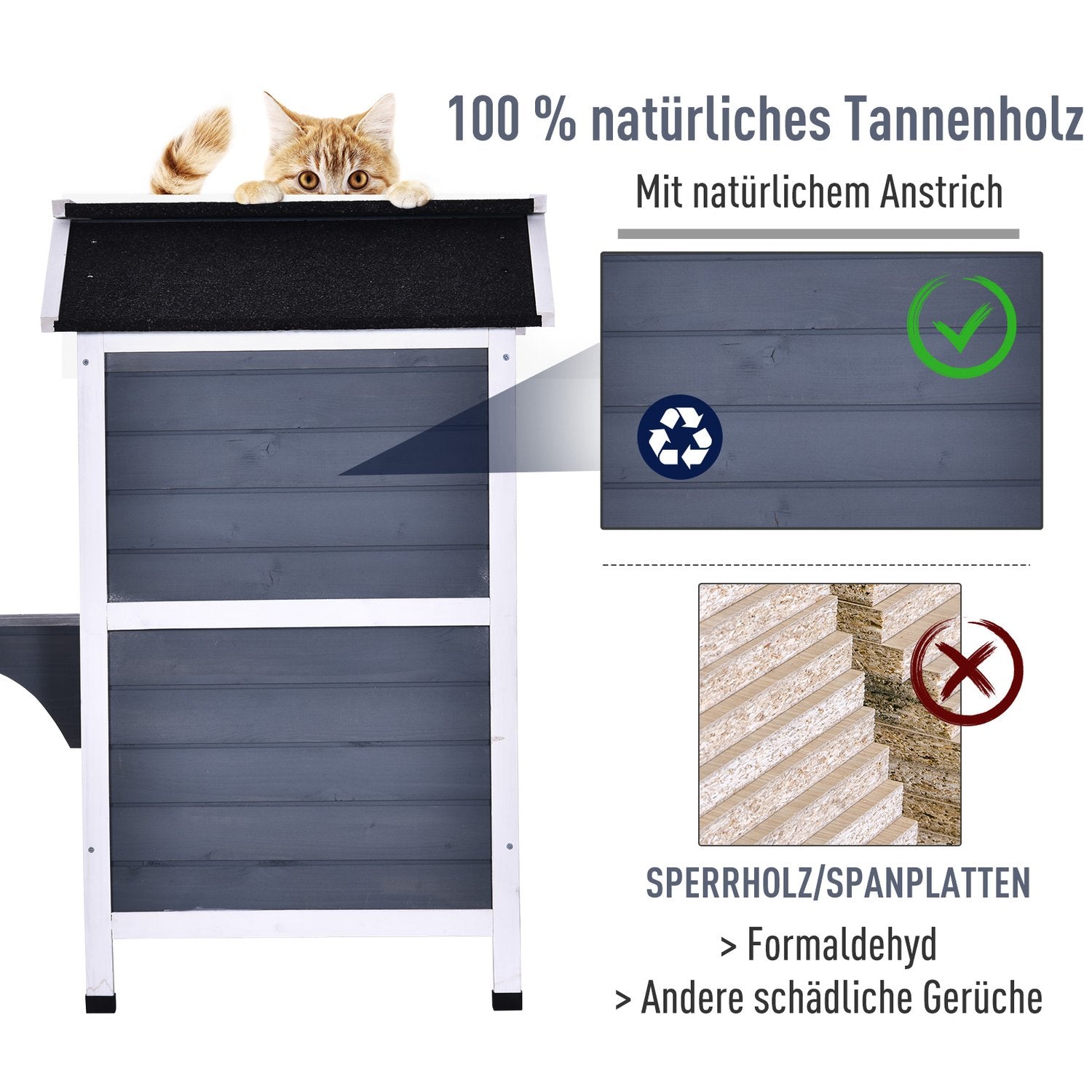 Utomhus väderbeständigt katthus, asfalttak, 2 nivåer