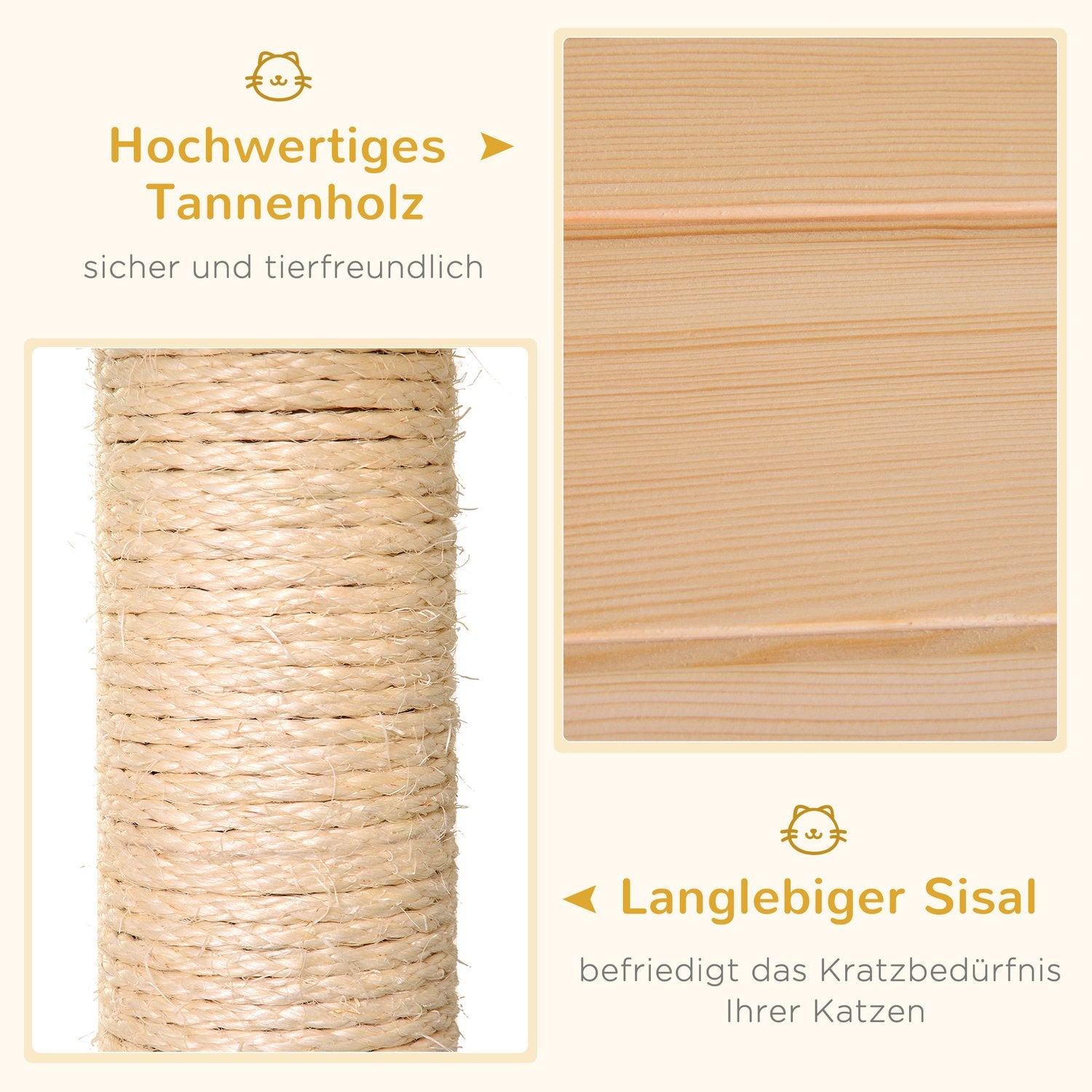 Katthus med hängmatta och sisal, naturligt trä, 70x35x60 Cm