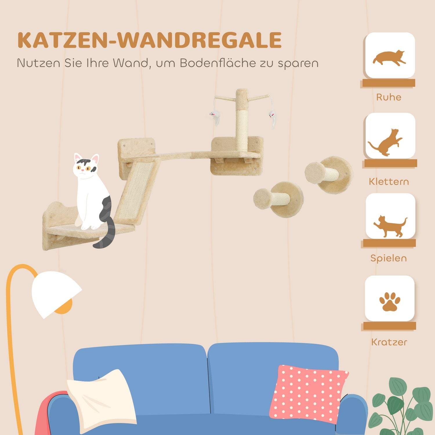 Kattklätterväggsset med skrapstolpe och lekboll