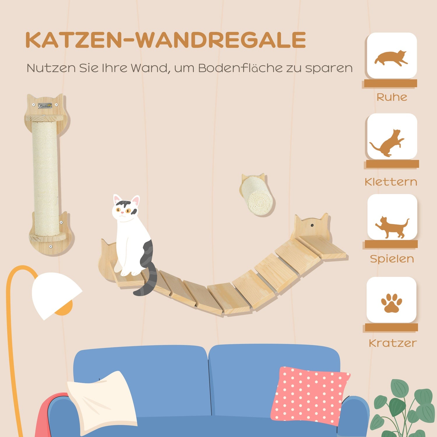Cat Climbing Wall Set – 3-delad Furu Furniture