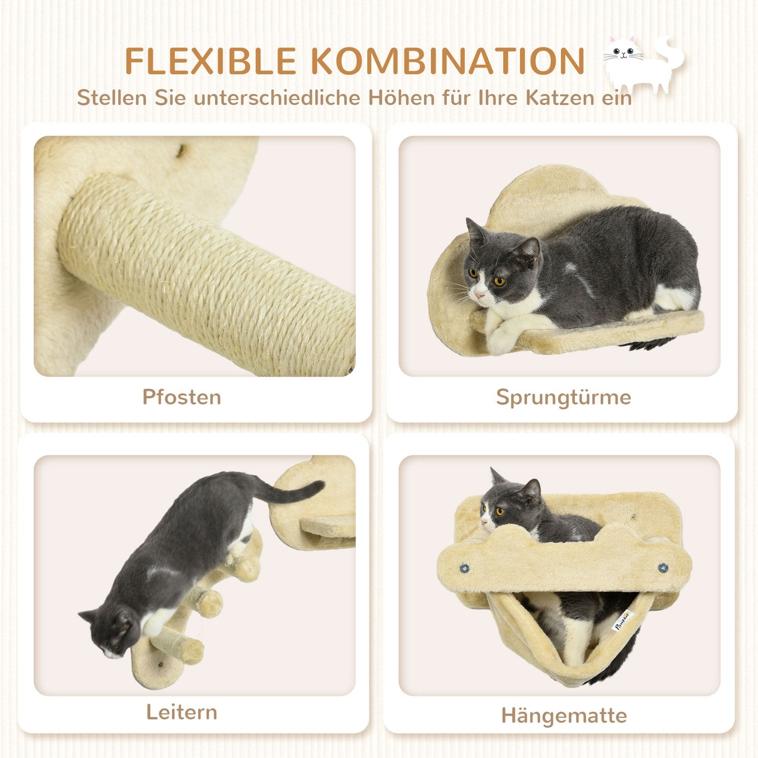 Kattklätterväggsset med trappor & hängmatta - upp till 5 kg
