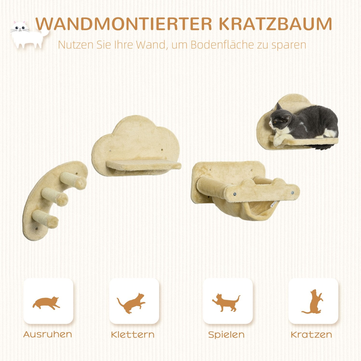 Kattklätterväggsset med trappor & hängmatta - upp till 5 kg
