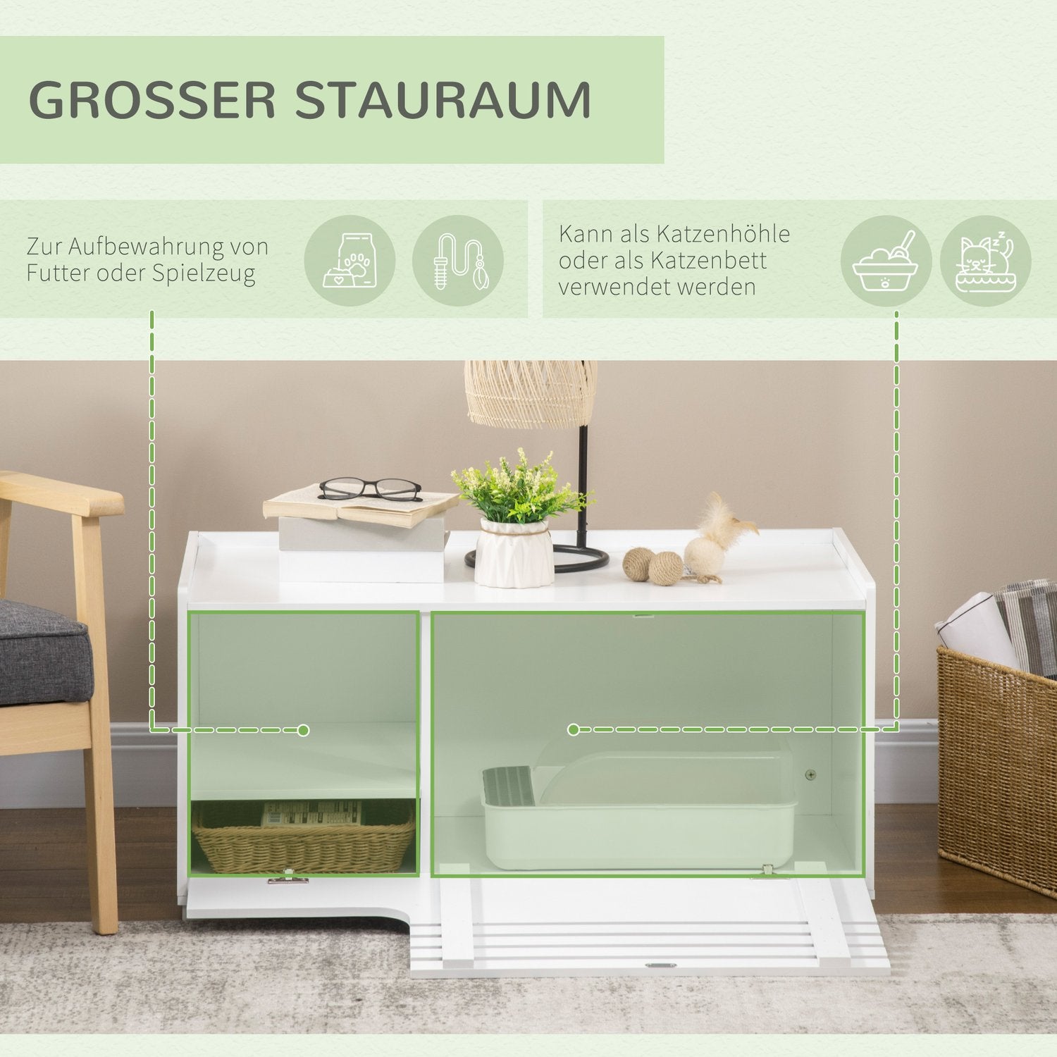 Kattskåp – Sidobord, vit MDF