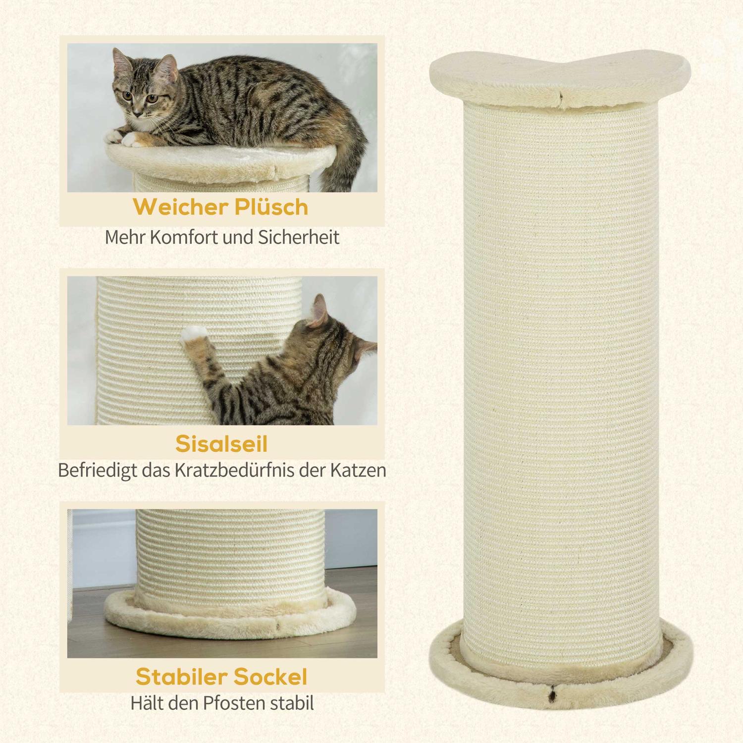 Kattskrapstolpe, 85 cm, sisalrep, plyschkräm