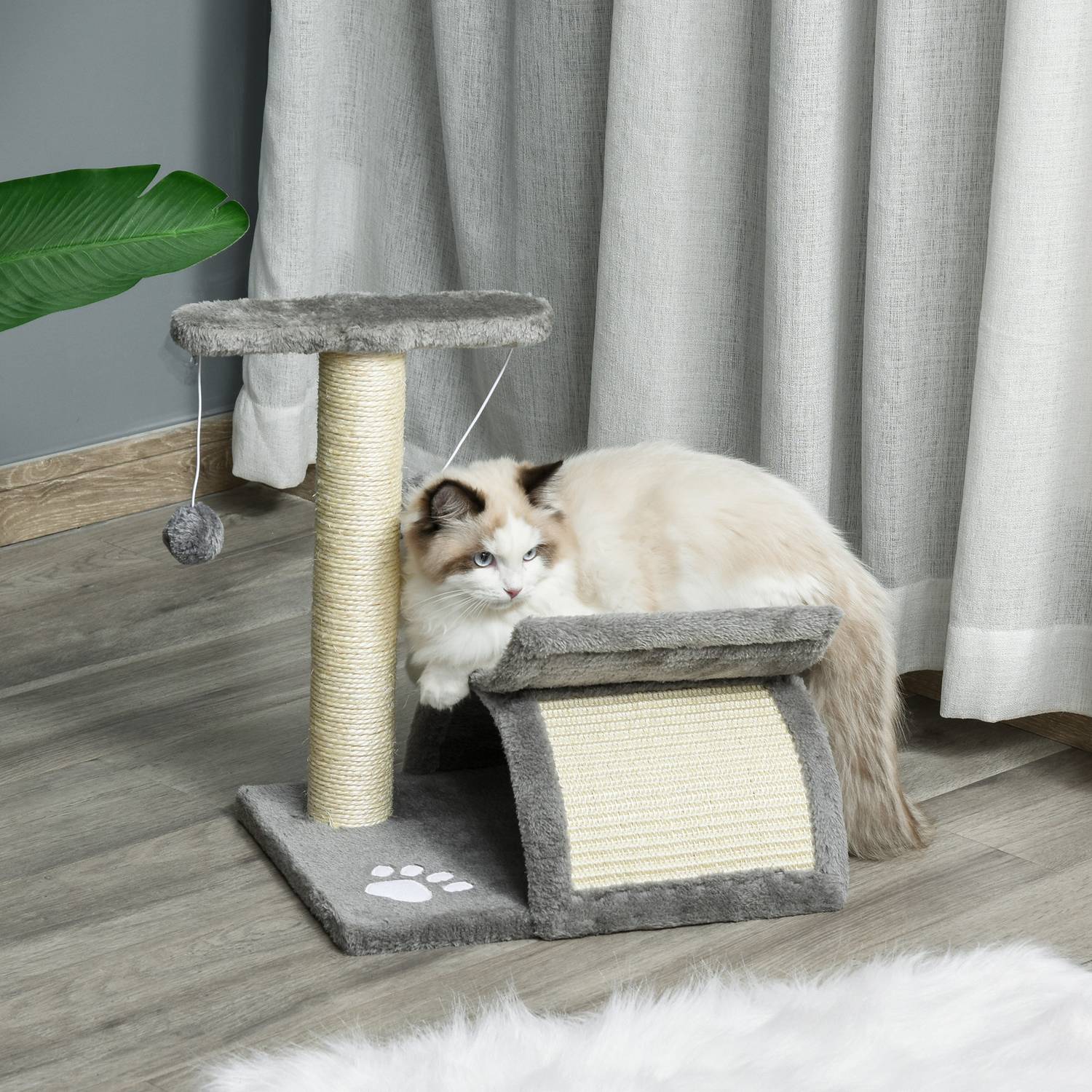 Kattskrapstolpe med lekboll, 40x30x43 cm, ljusgrå
