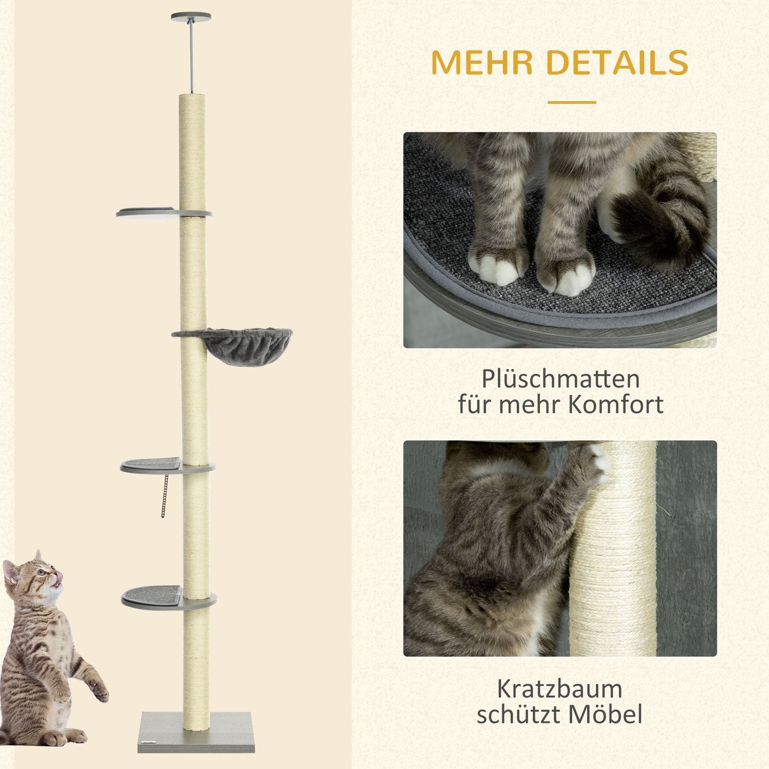 Justerbar takskrapstolpe, 230-250 cm, grå/kräm