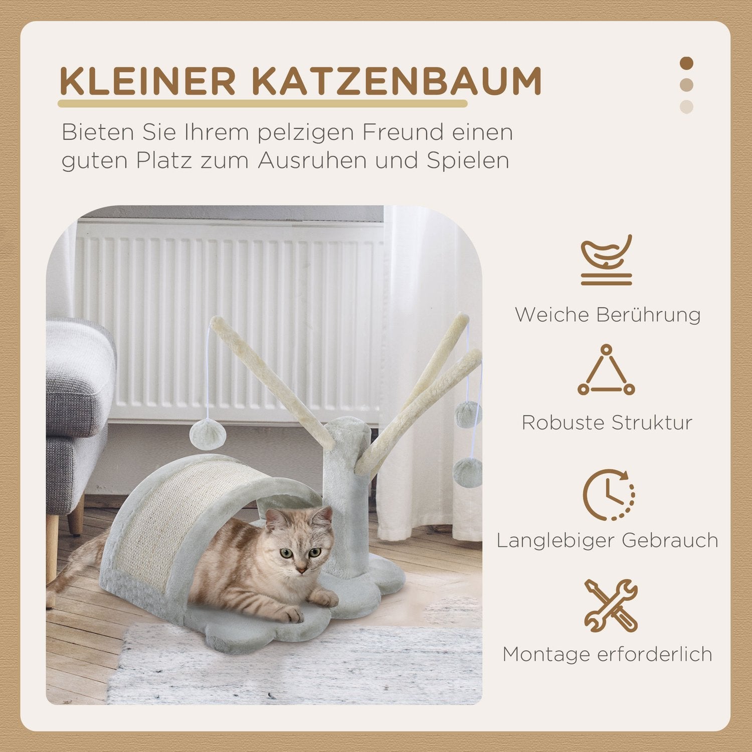 Kattskrapträd med stabil sisalstolpe, ljusgrå