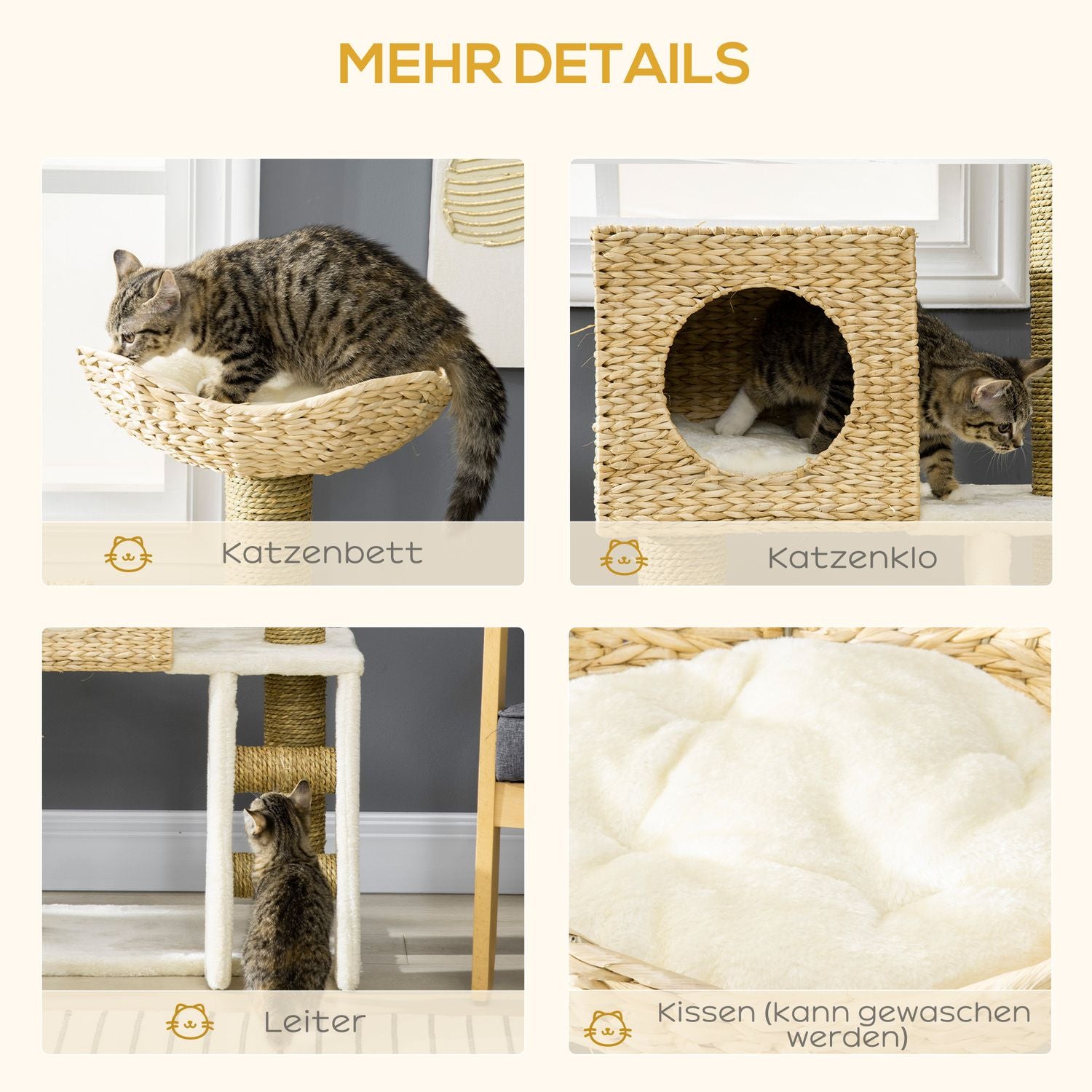 Kattträd med grotta, säng, sisalstolpar och trappor