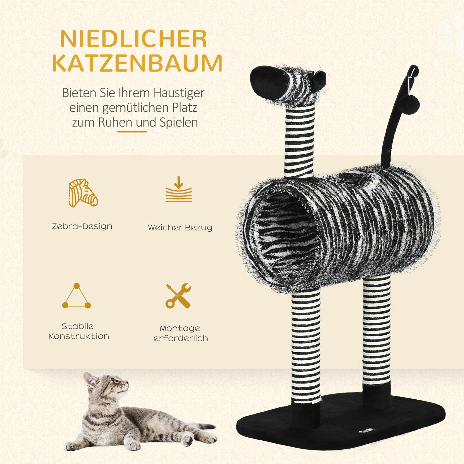 Kattträd med skrapstolpe och tunnel, Zebra Design