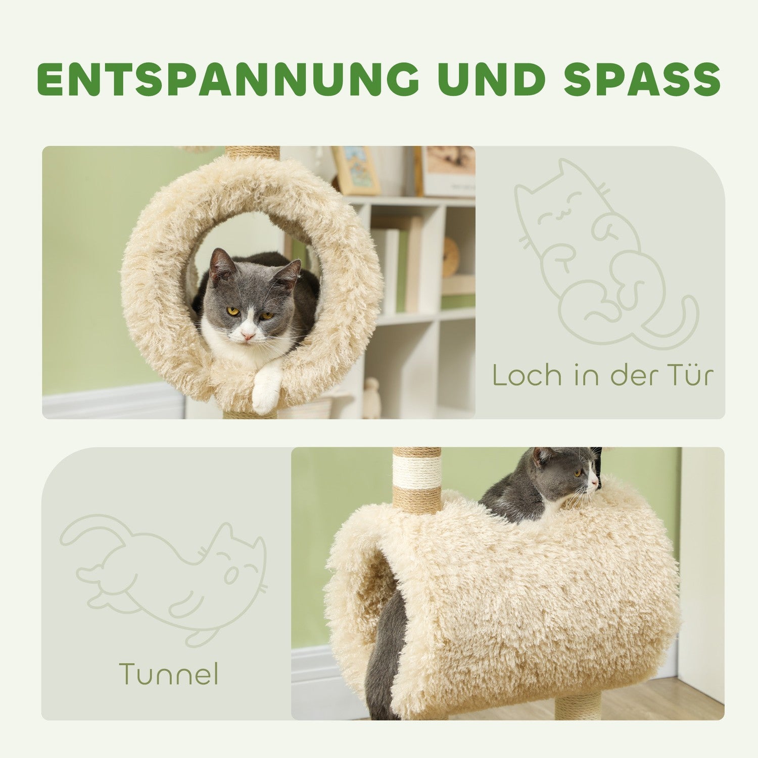Kattträd med skrapstolpe, tunnel, för katter upp till 5 kg