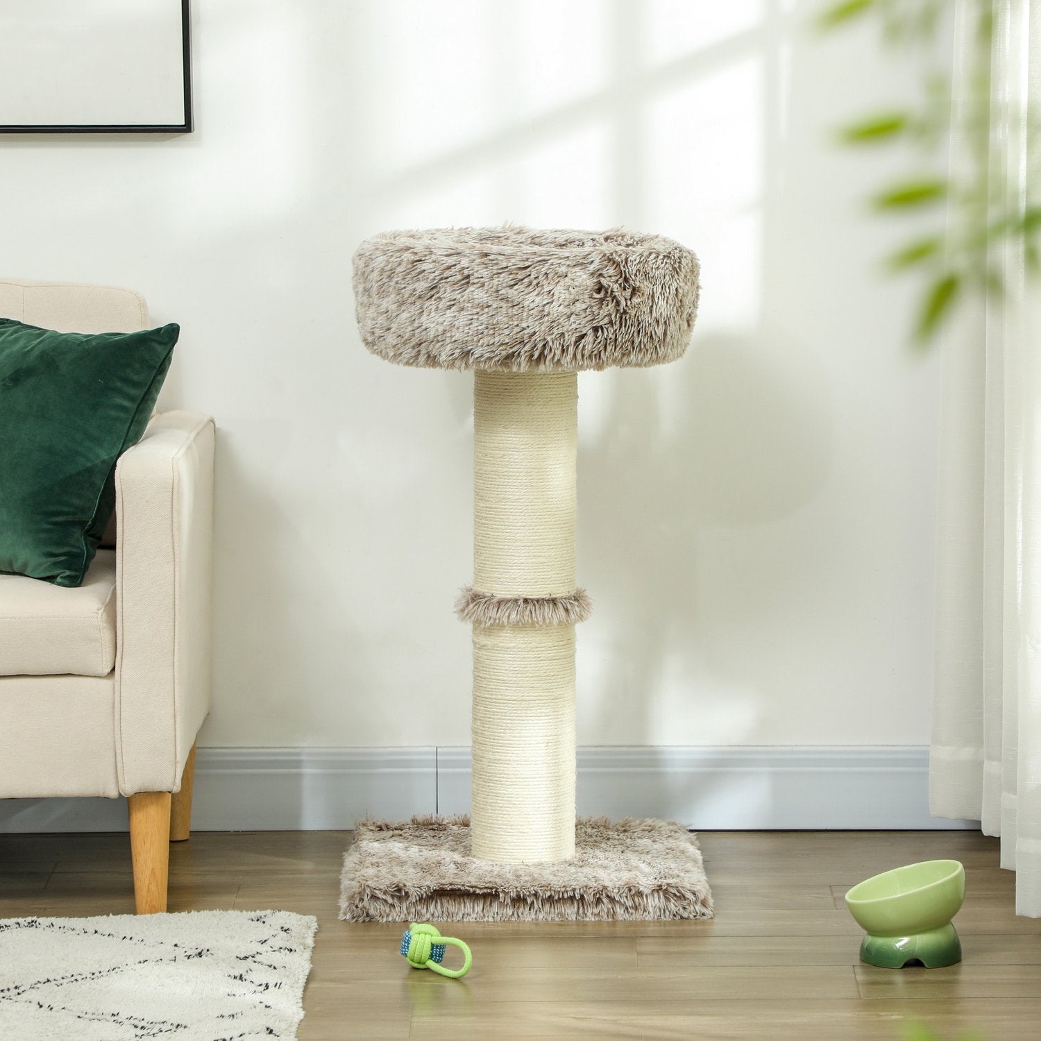 Kattträd med säng – 87 cm högt, sisal, för katter upp till 6 kg