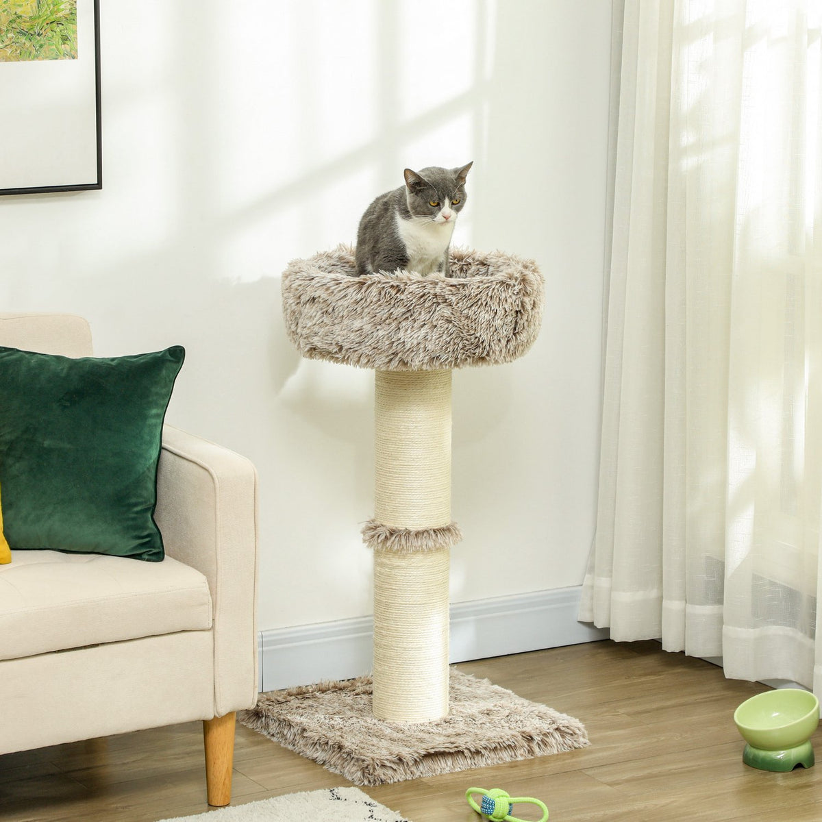 Kattträd med säng – 87 cm högt, sisal, för katter upp till 6 kg