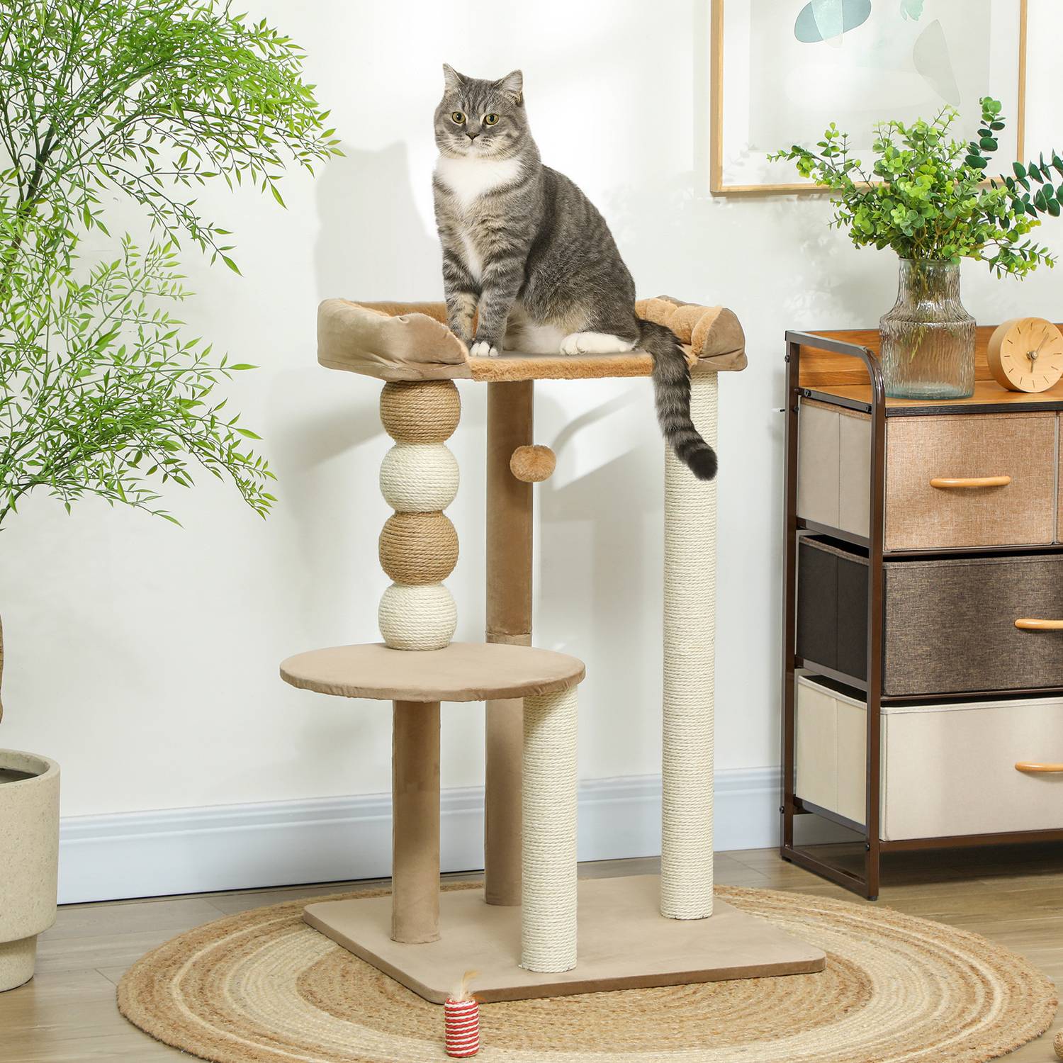 Kattträd med säng, plattform och jutestolpar för 7 kg katter