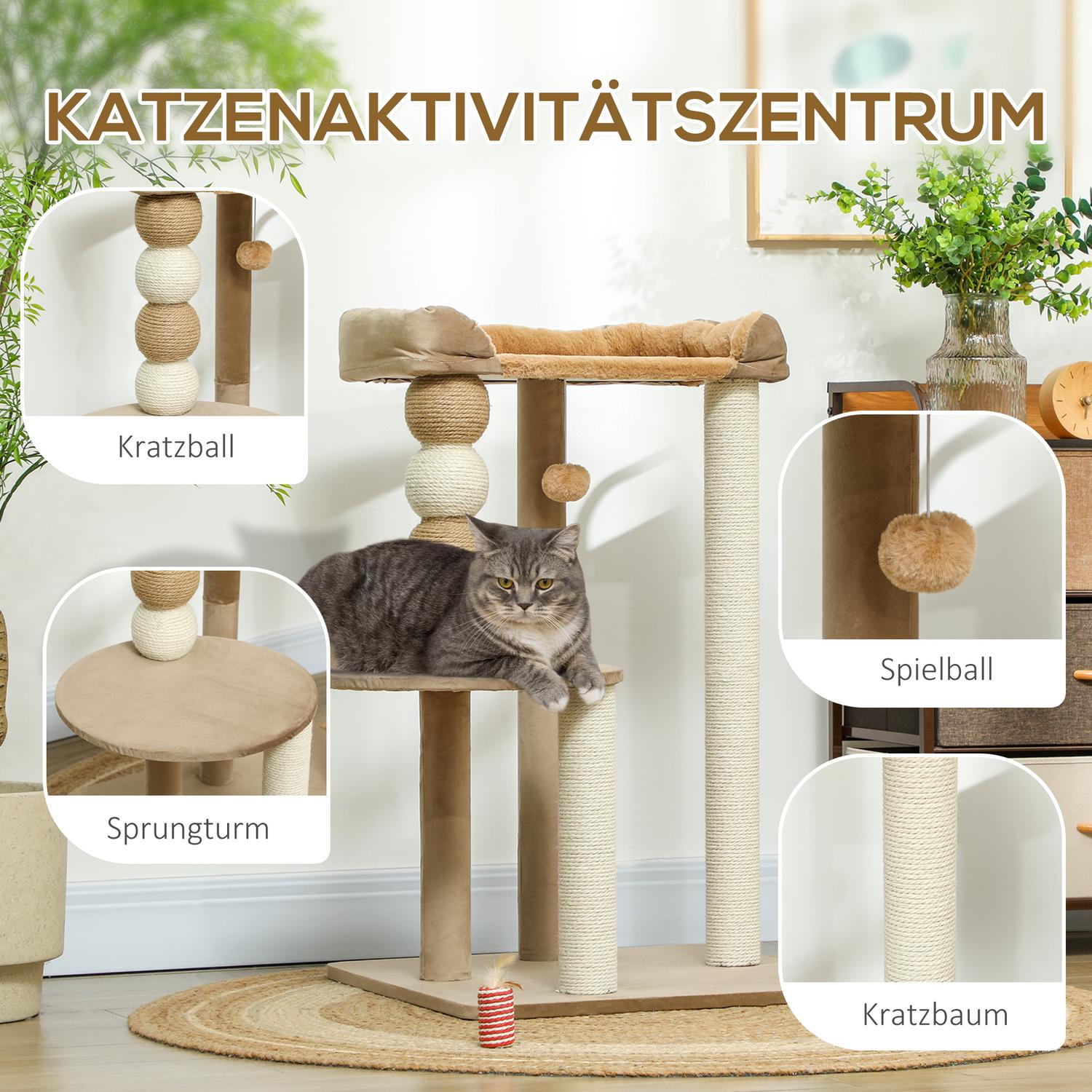 Kattträd med säng, plattform och jutestolpar för 7 kg katter