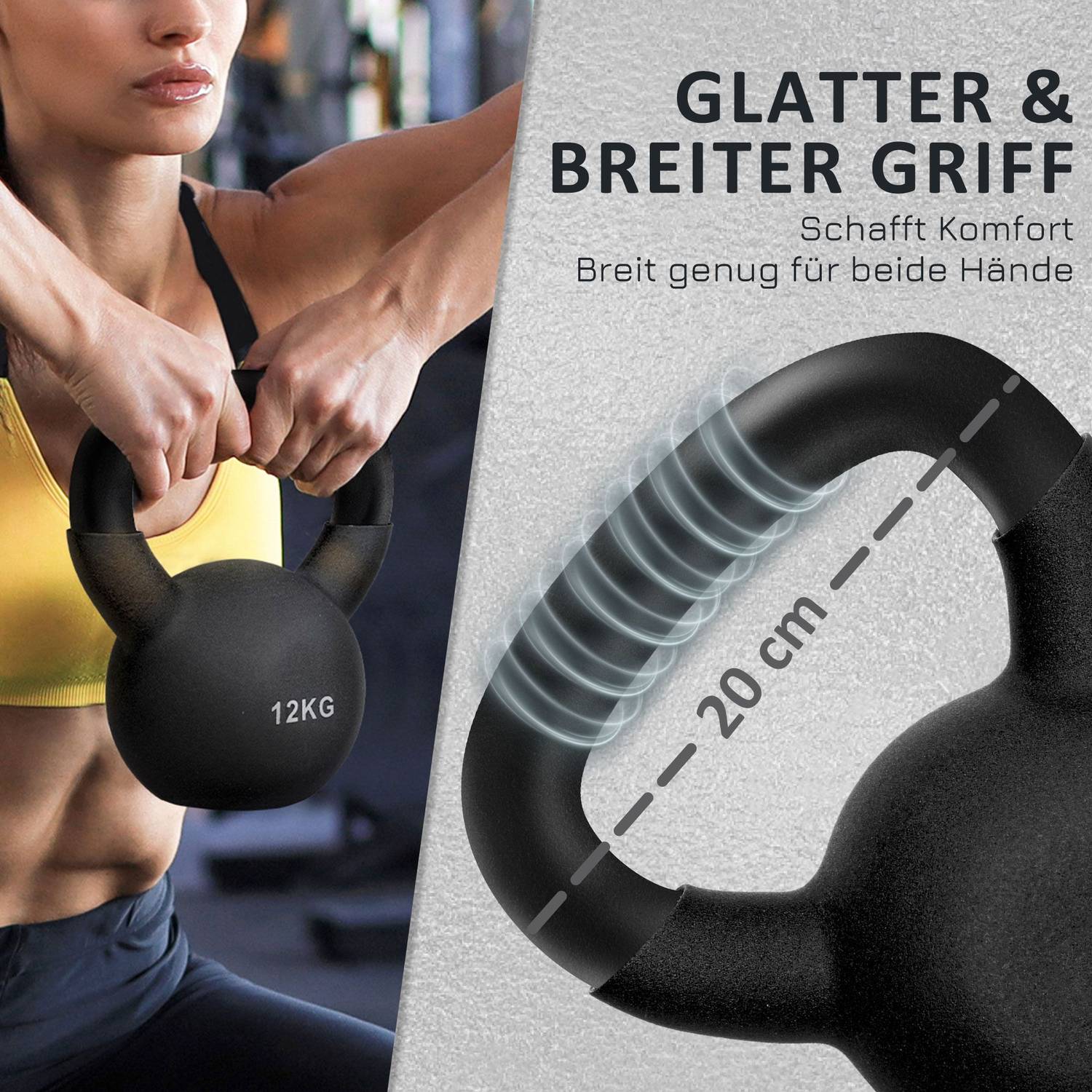 Kettlebell 12 Kg, Neoprenbelagt gjutjärn, golvvänlig