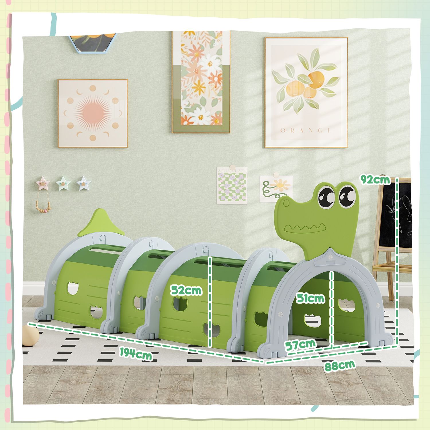 Kids Crawling Tunnel – Crocodile Design, 194 cm, inomhus/utomhusbruk