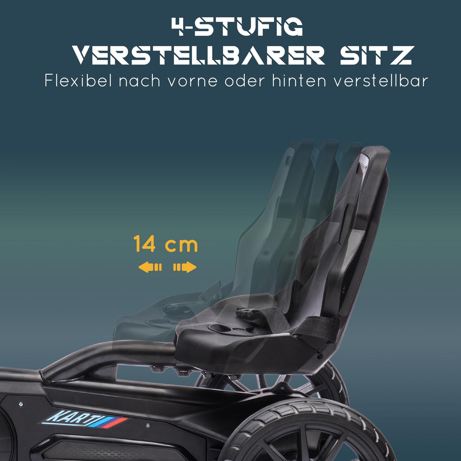 Kids Pedal Go-Kart, justerbar sits & handbroms, svart