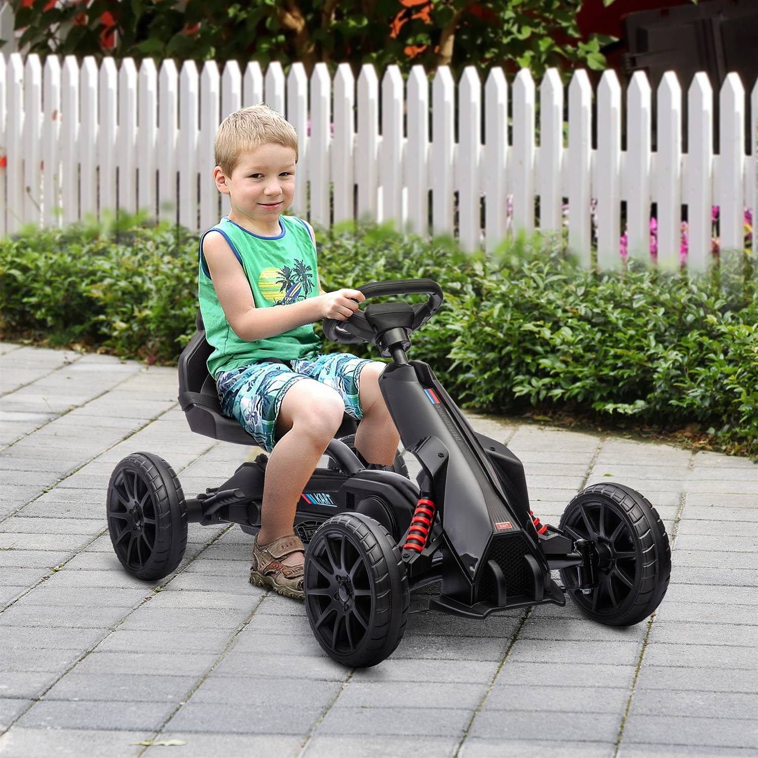 Kids Pedal Go-Kart, justerbar sits & handbroms, svart