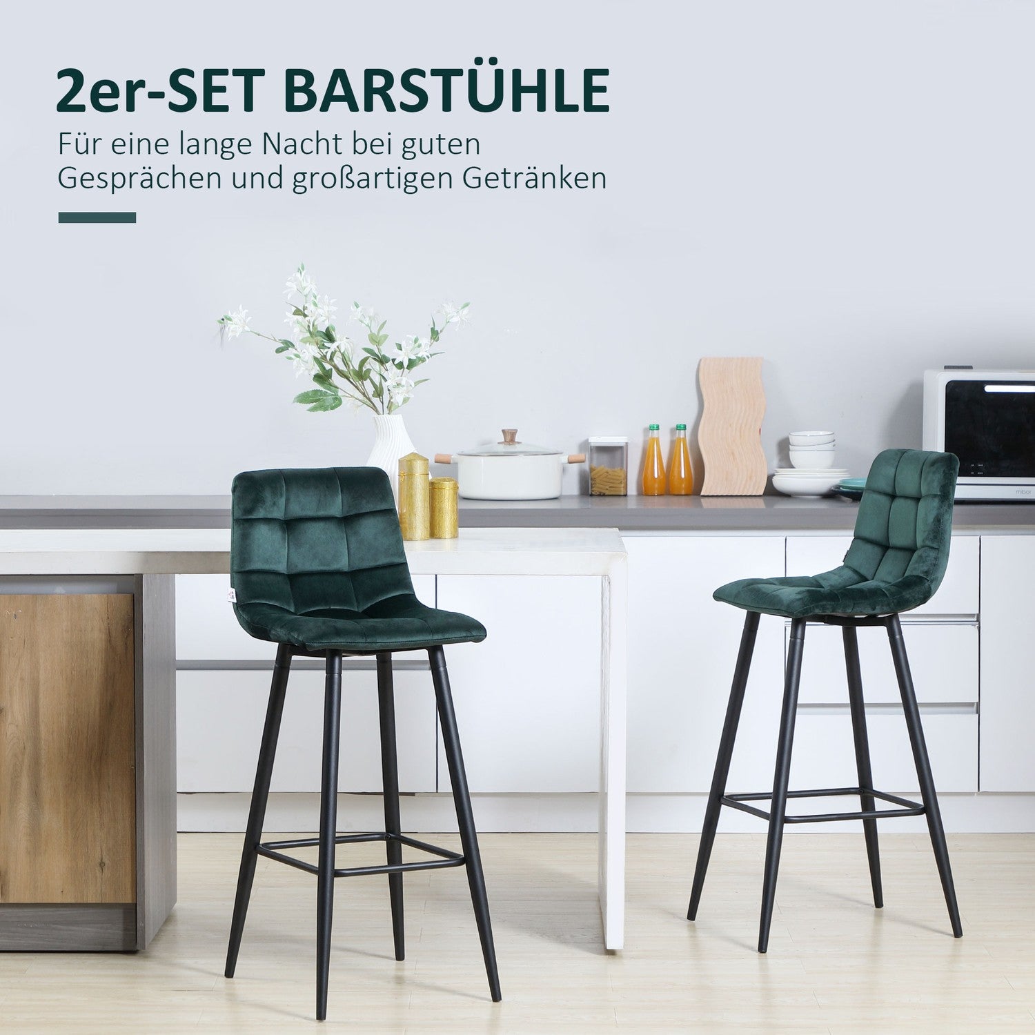 Sammetsbarstol Set om 2, halkfri, modern design